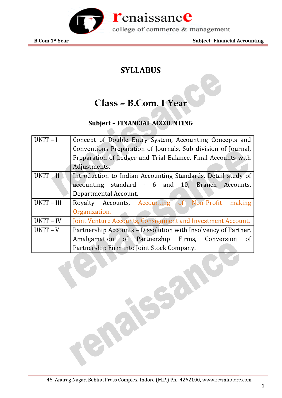 BCOM 1 Financial Accounting 1 - 45, Anurag Nagar, Behind Press Complex ...