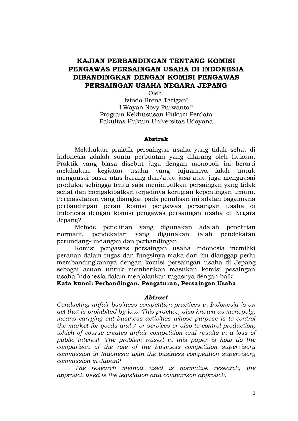 Pengawas Persaingan Usaha - KAJIAN PERBANDINGAN TENTANG KOMISI PENGAWAS ...