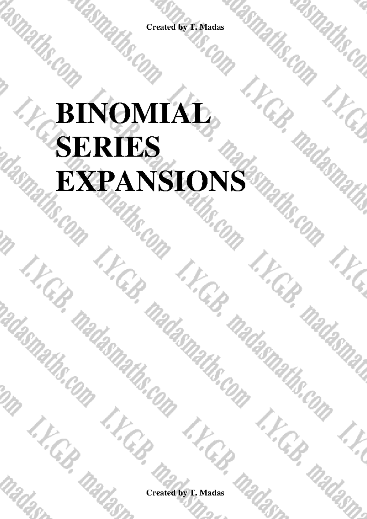 Binomial series expansions exam questions - BINOMIAL SERIES EXPANSIONS ...