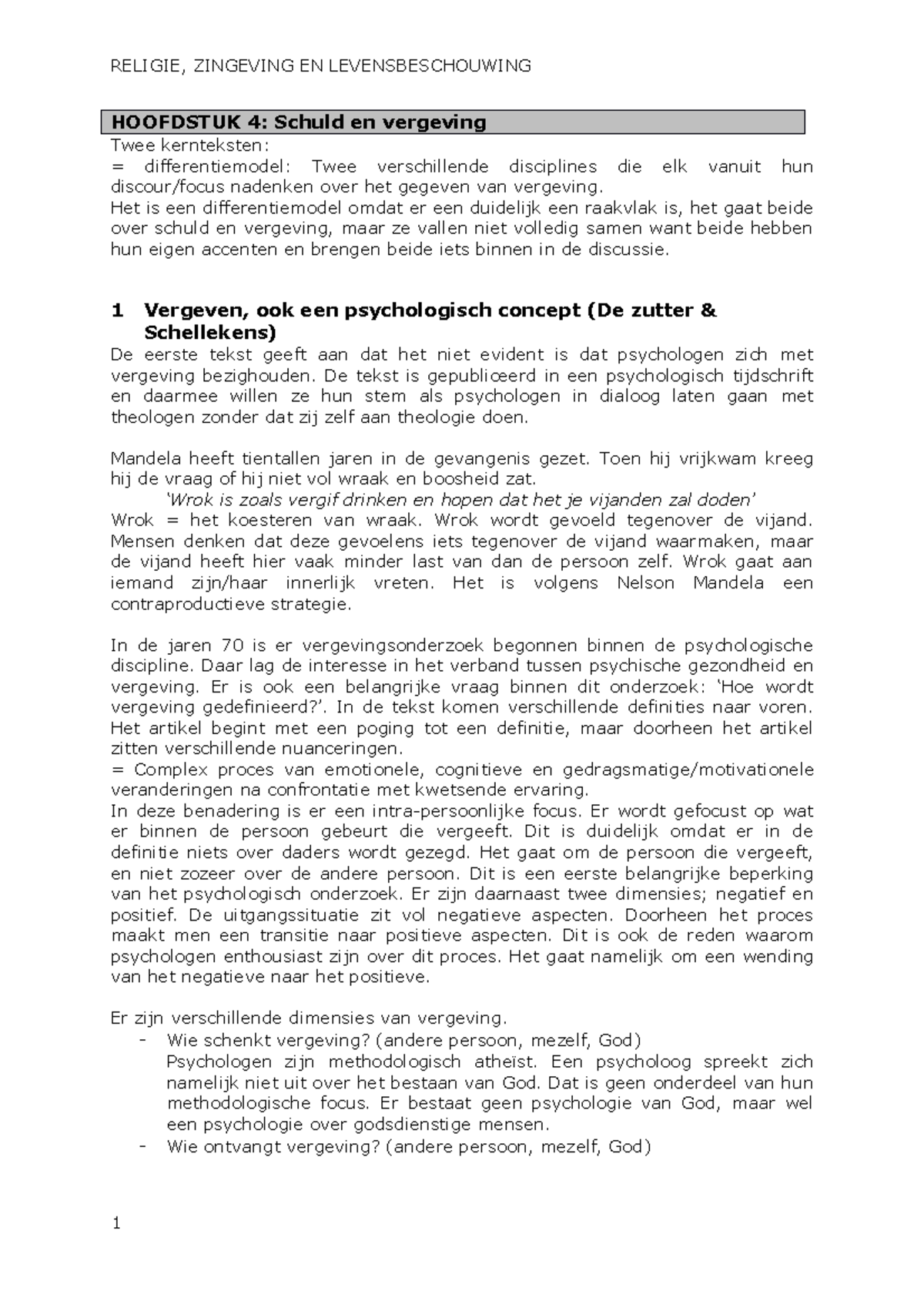 Hoofdstuk 4 - Samenvatting Van Het College. - HOOFDSTUK 4: Schuld En ...