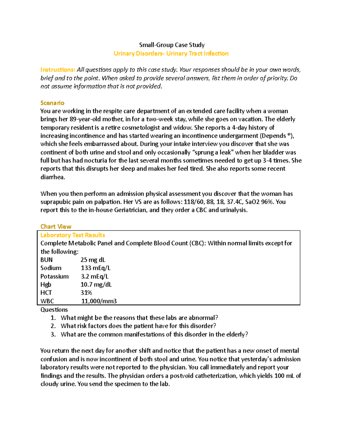 Case Study Urinary Tract Infection VOCN 42A City College Studocu