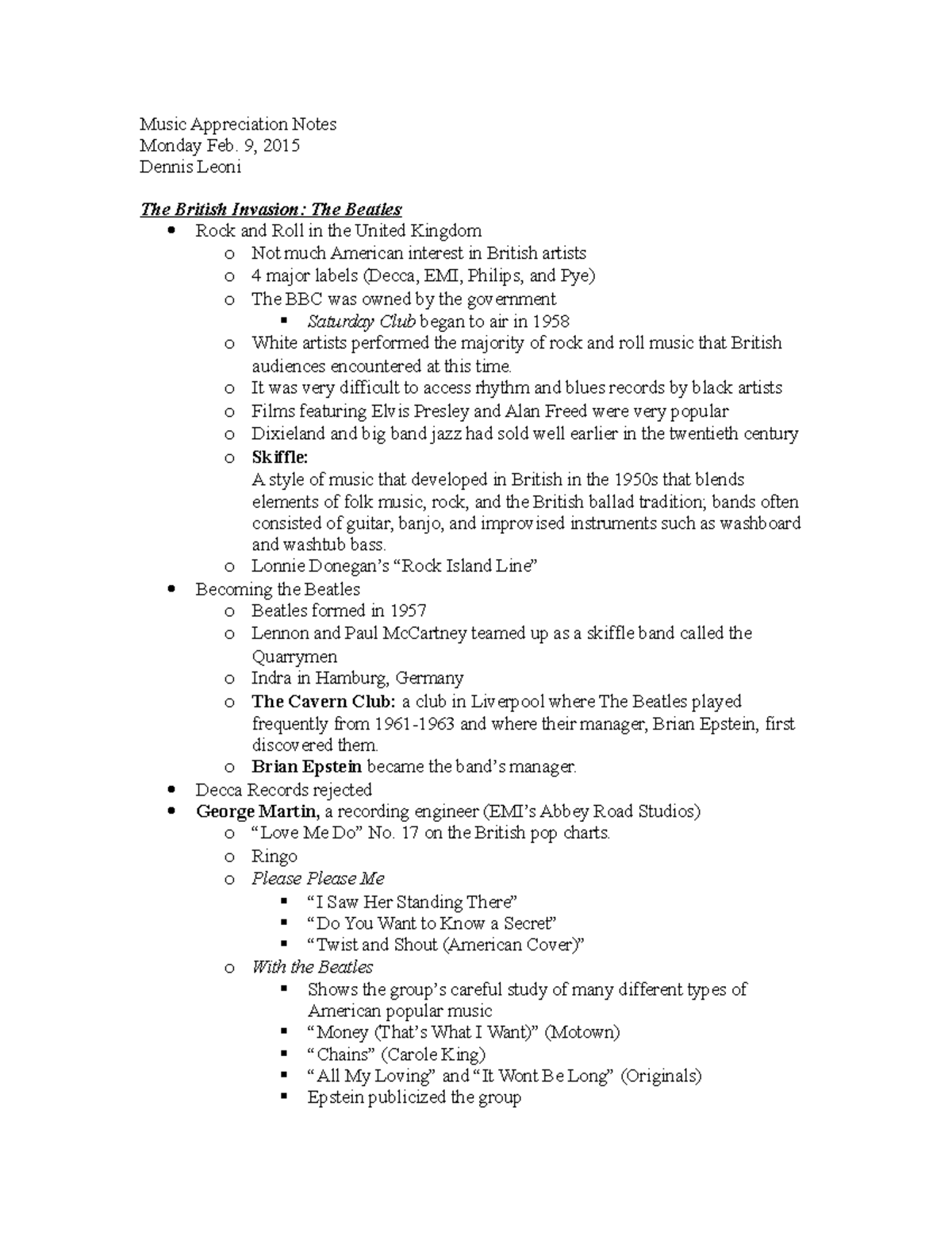 Music Appreciation Notes Feb. 9 - Music Appreciation Notes Monday Feb ...