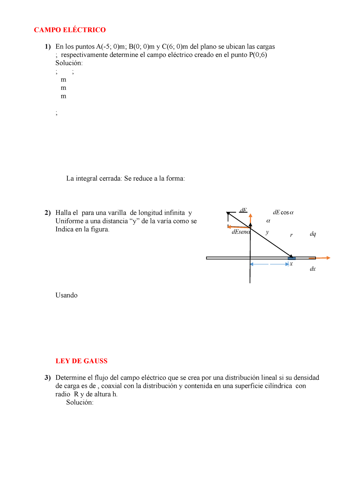 Ejercicios Compartir - CAMPO ELÉCTRICO 1) En Los Puntos A(-5; 0)m; B(0 ...