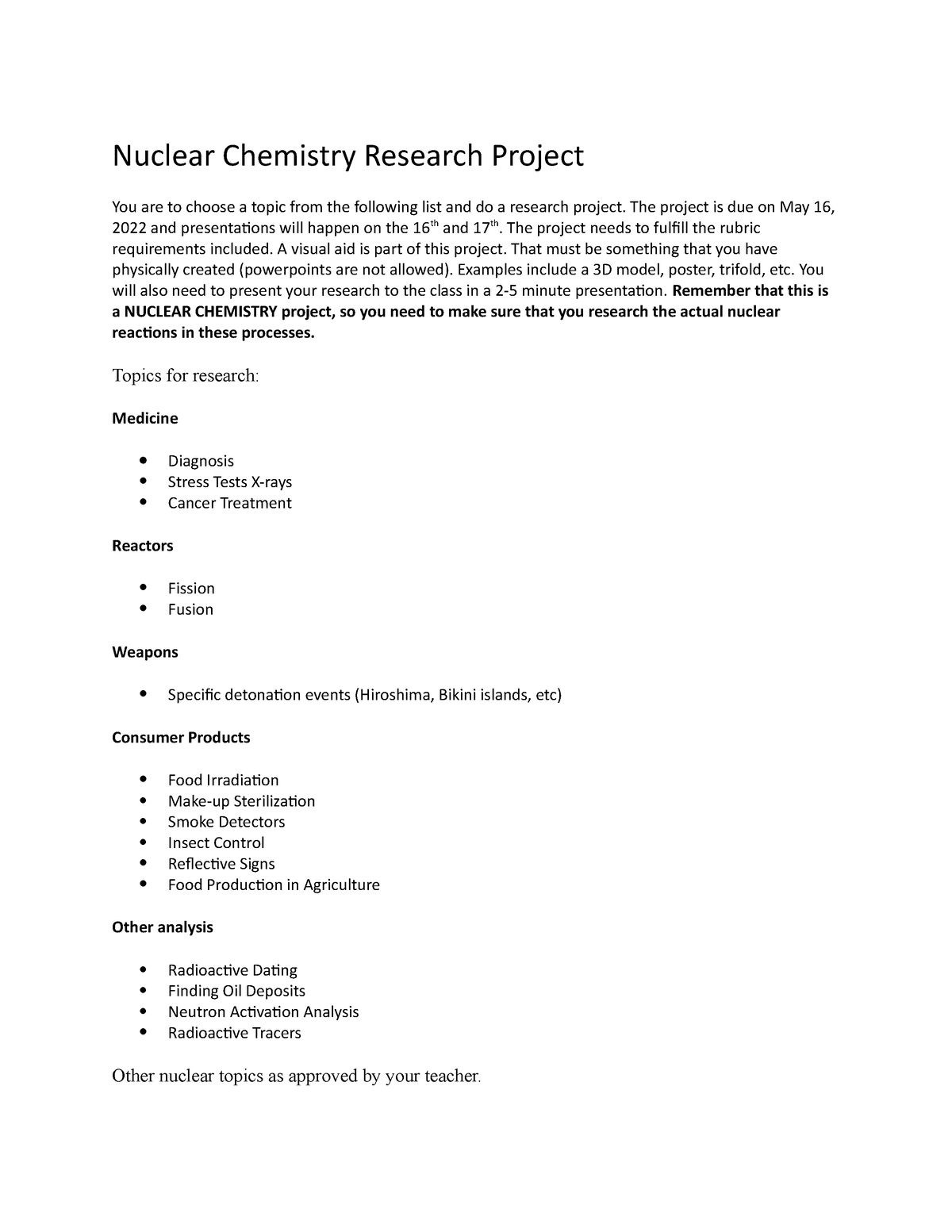nuclear chemistry research project