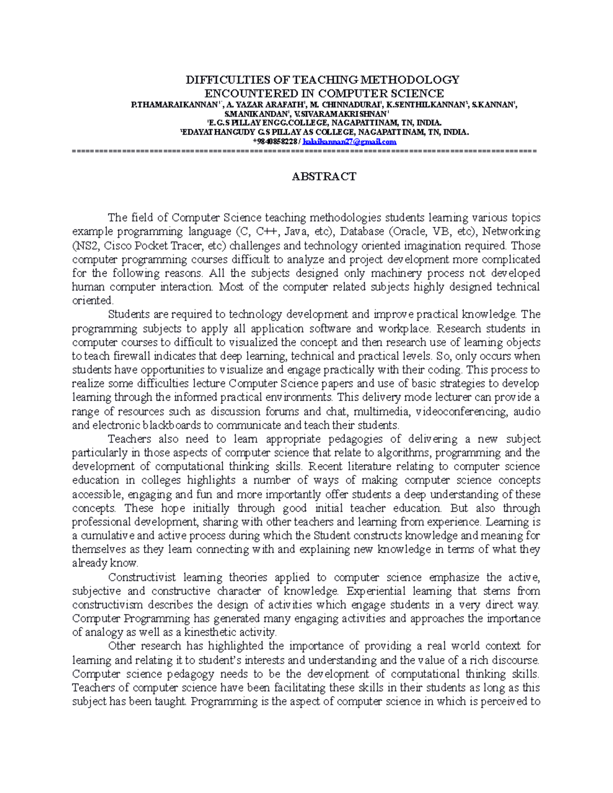Difficulties of Teaching Methodology in Computer Science - DIFFICULTIES ...