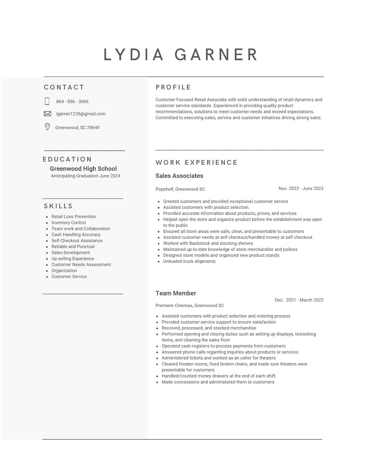 Minimalist White and Grey Professional Resume - 864 - 556 - 3066 ...