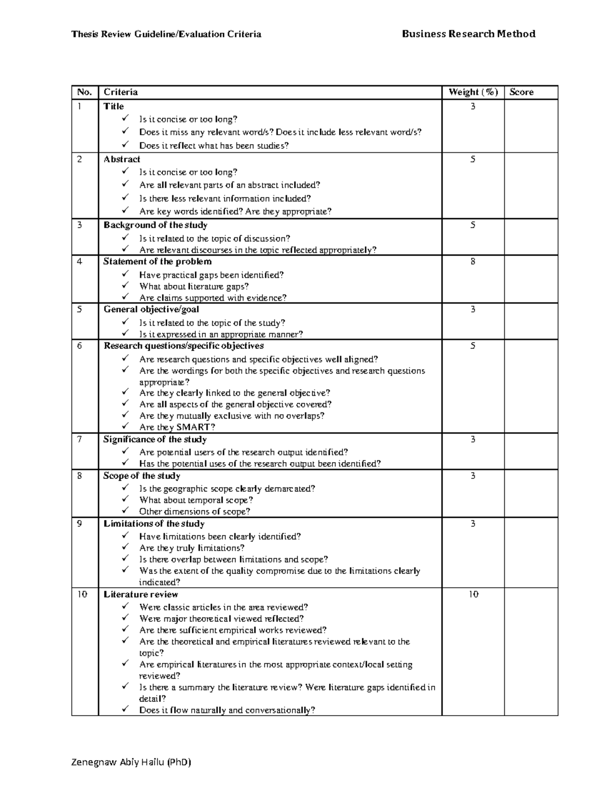 Thesis review guideline - Thesis Review Guideline/Evaluation Criteria ...