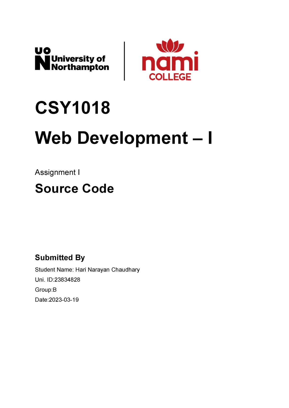 Csy1018 Web Developement Assignment I 23834828 Hari Narayan Chaudhary