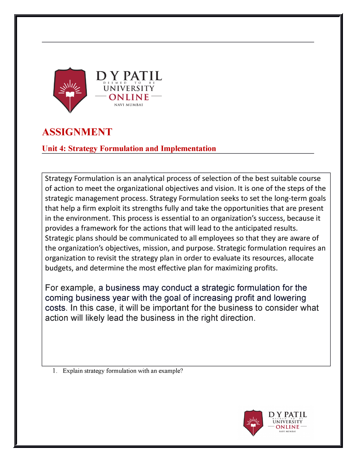 assignment completion strategy