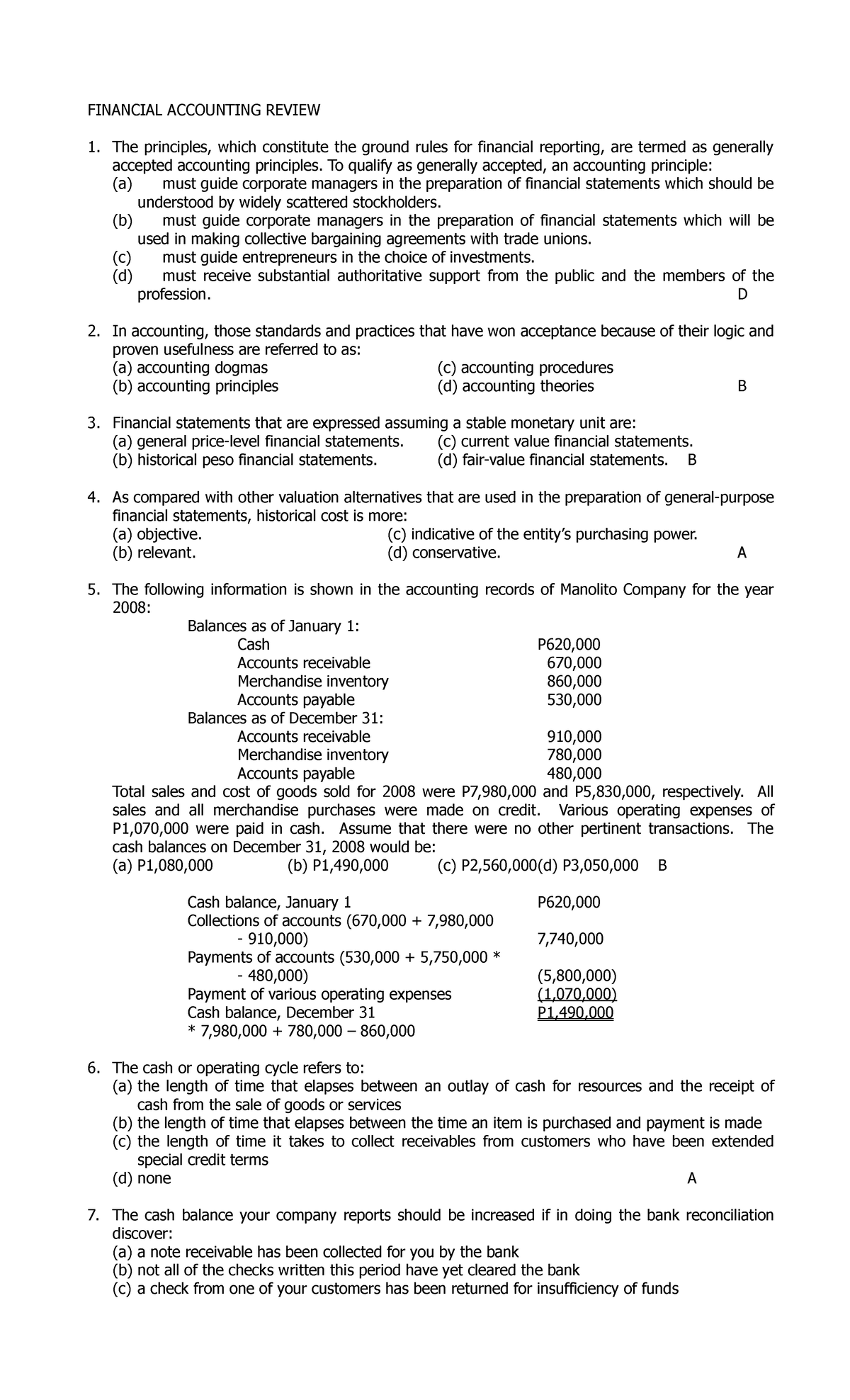 Exam December 2018 Questions And Answers FINANCIAL ACCOUNTING REVIEW 