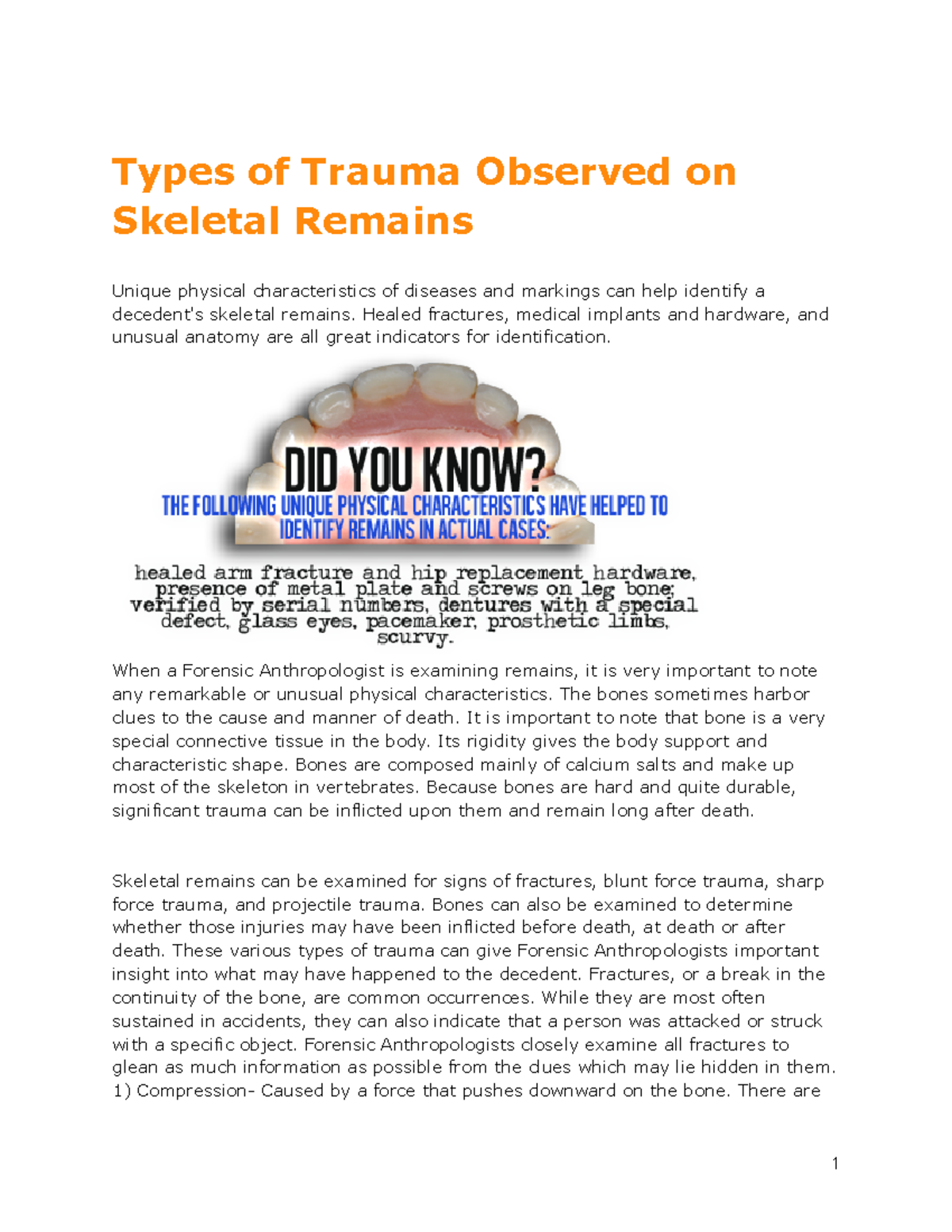 Types of Trauma Observed on Skeletal Remains - Types of Trauma Observed ...