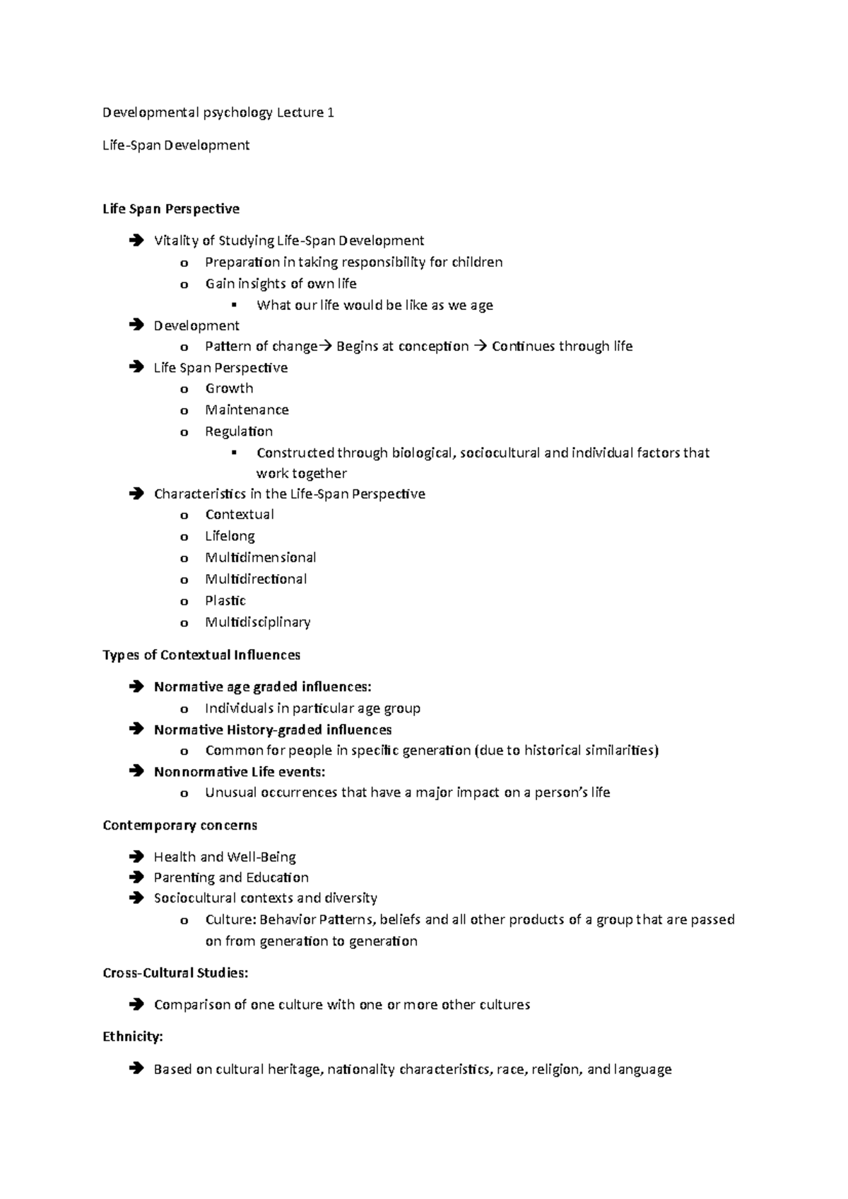 Developmental Psychology Lecture 1 - Studocu