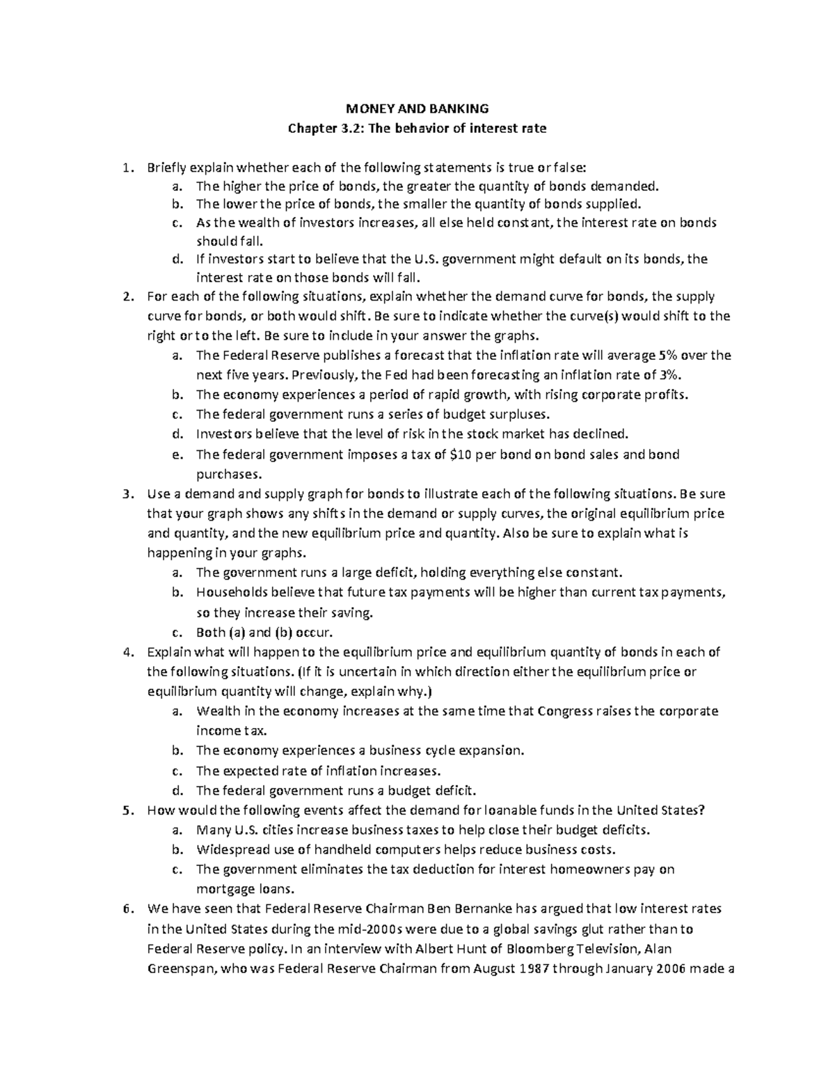 Chapter 3.2 The behavior of interest rate exercises sv3 MONEY