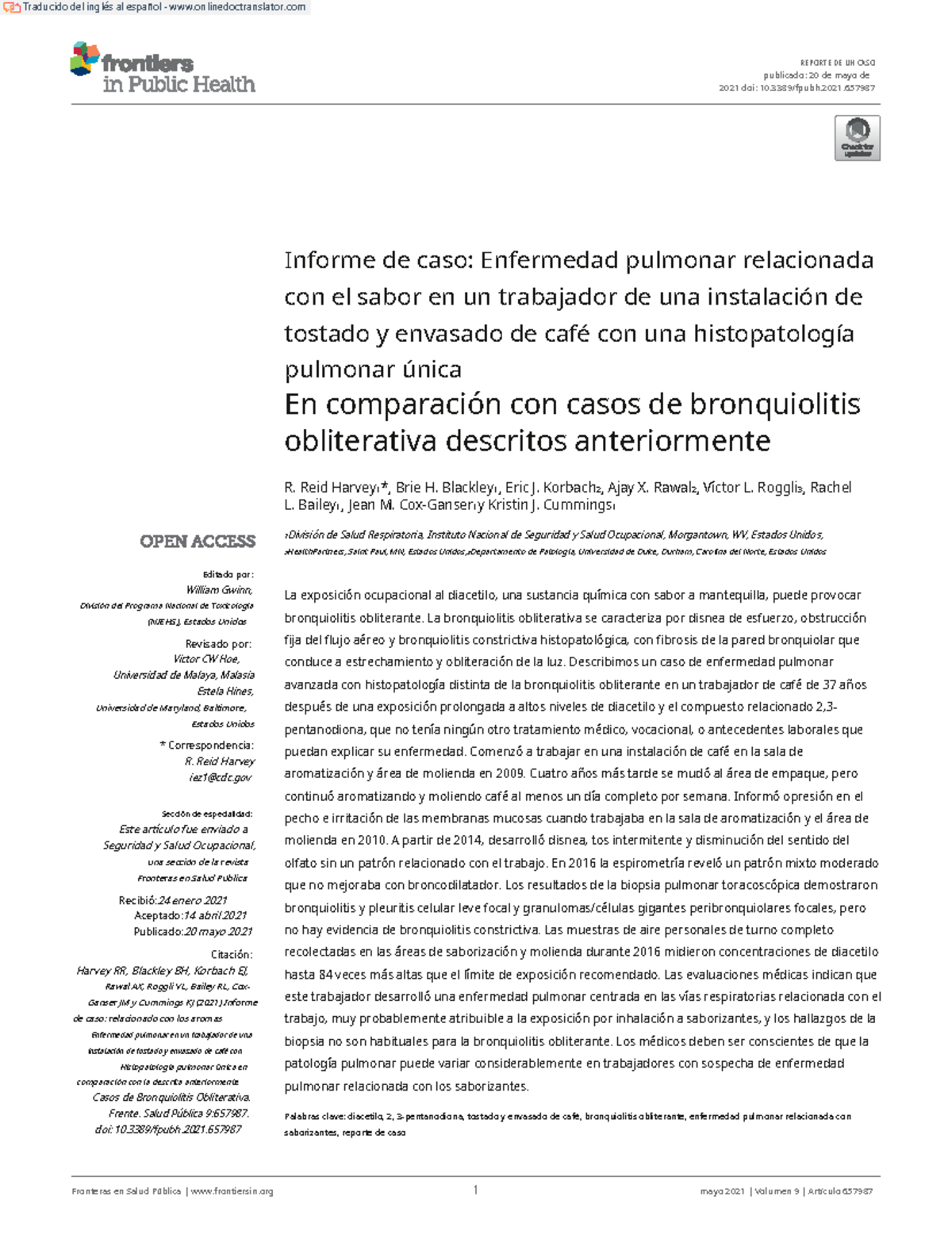 Case Report FlavoringRelated Lung Disease in a Coffee Roasting and