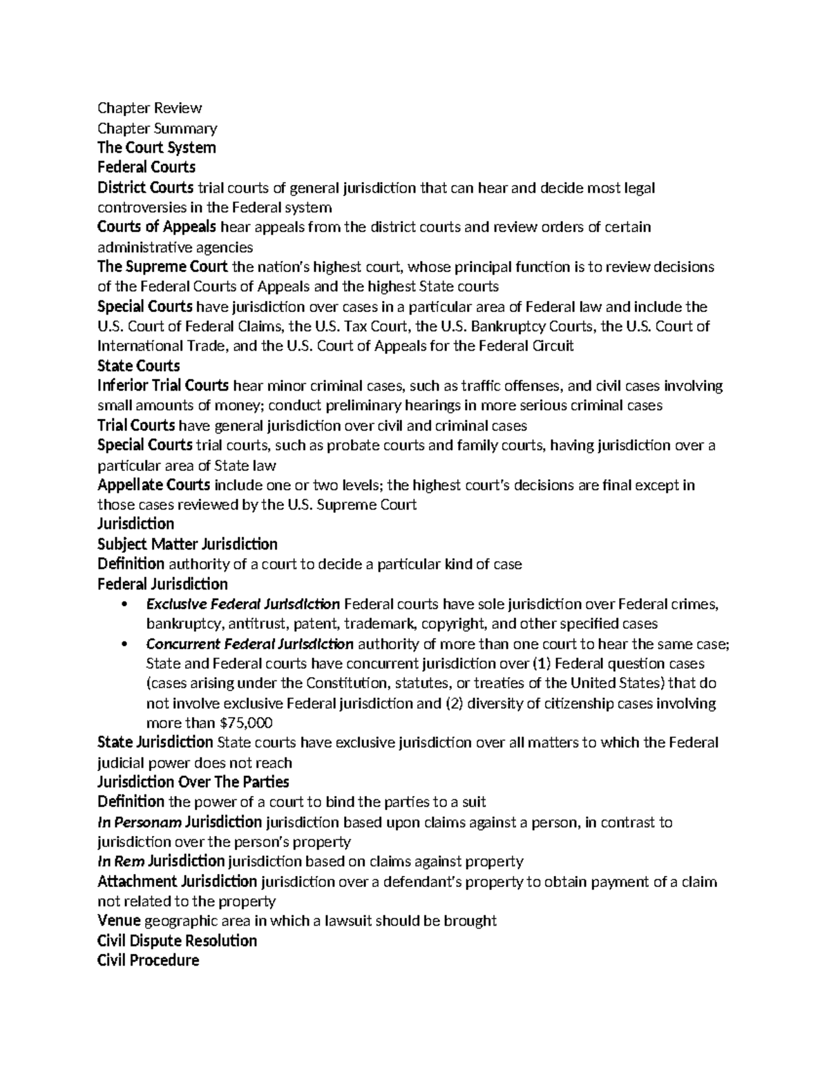 Ch 3 Summary - notes - Chapter Review Chapter Summary The Court System ...