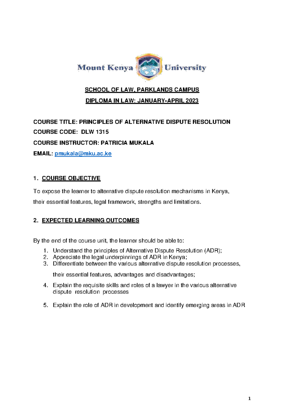 2023 Principles of ADR Conveyance law MKU Studocu