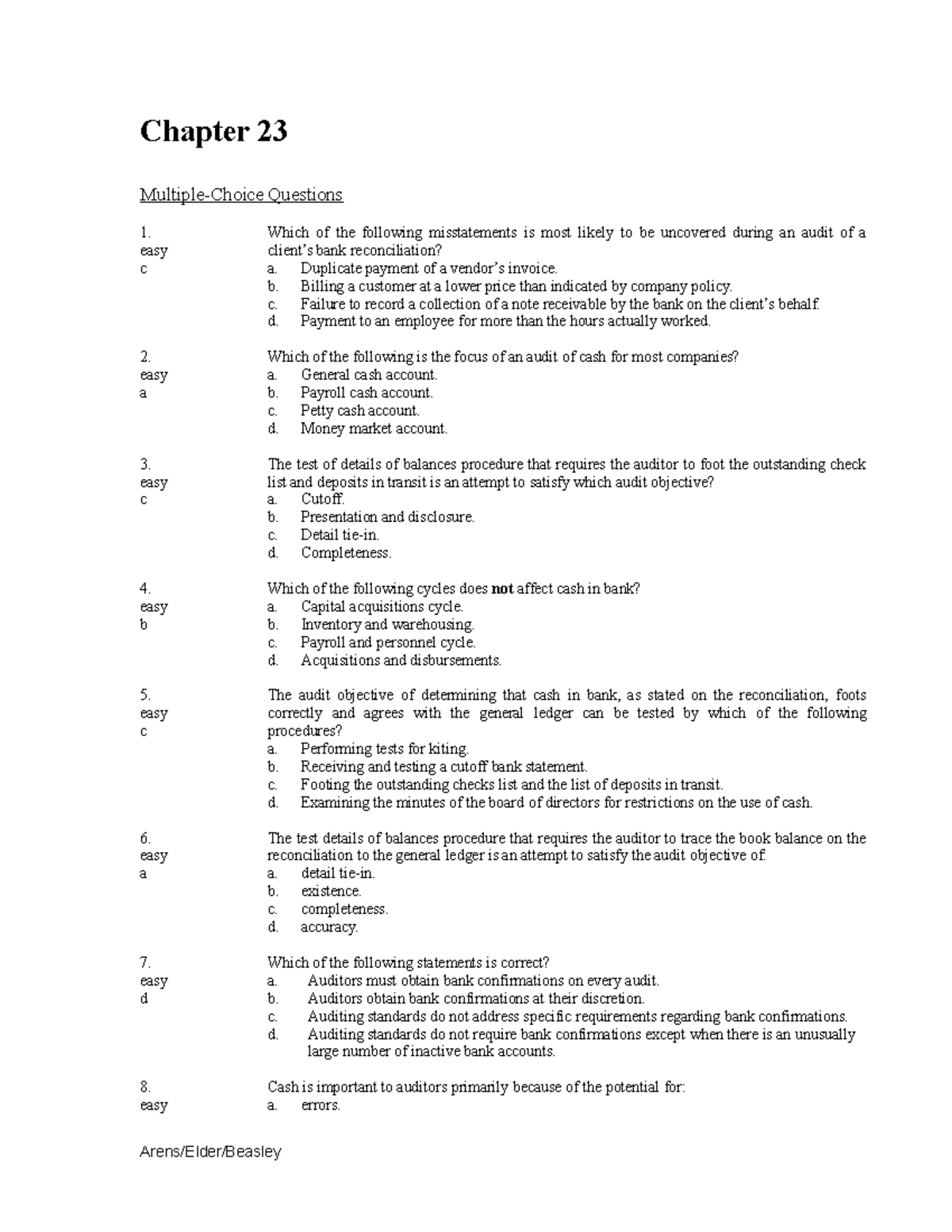 Auditing Material and Reviewer - Chapter 23 Multiple-Choice Questions 1 ...