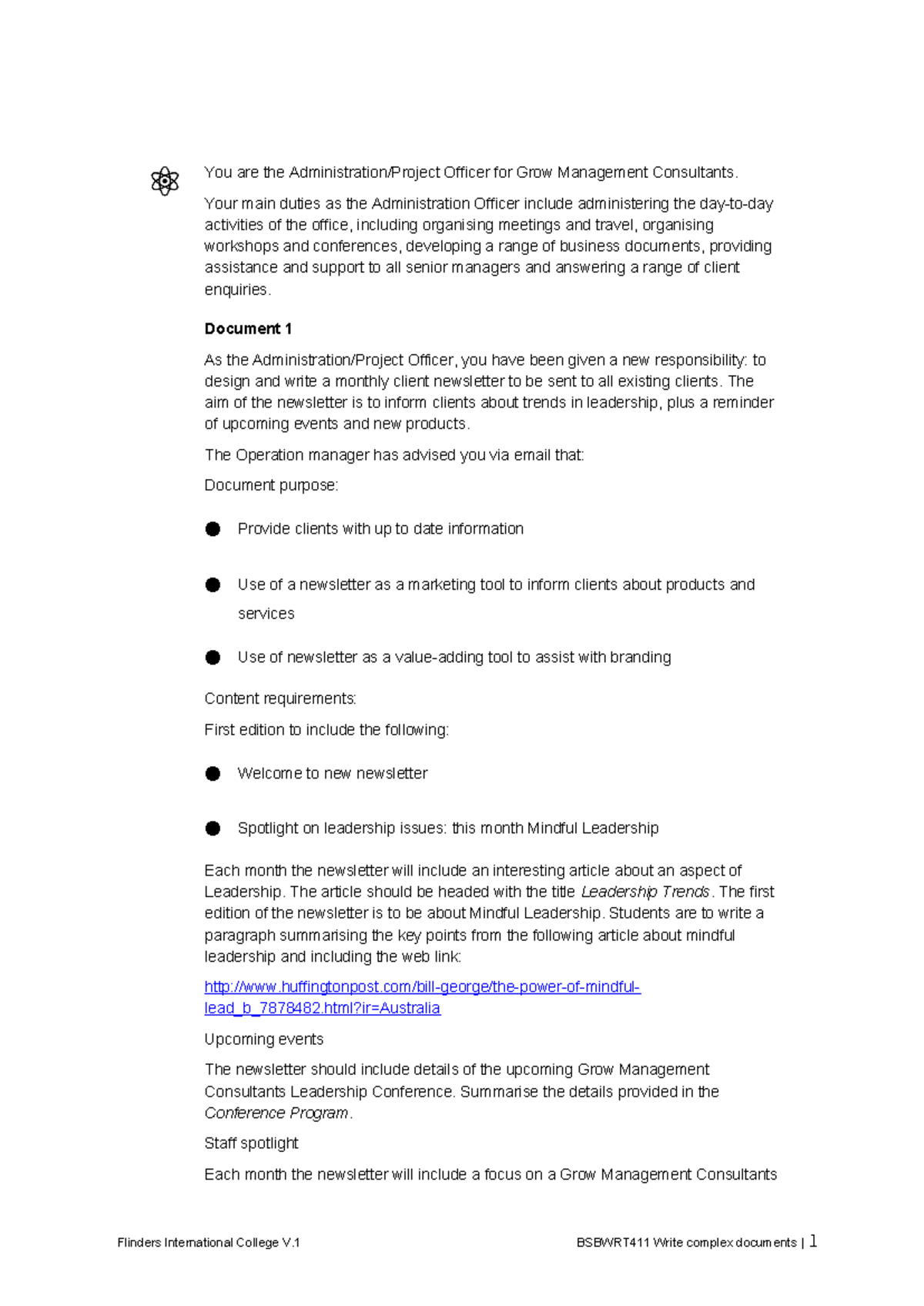 Case Study - You are the Administration/Project Officer for Grow ...