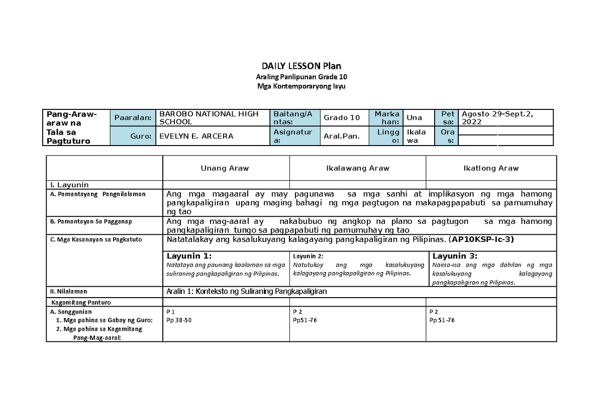 DLL - AP 10 1ST Quarter (2ND WEEK) - DAILY LESSON Plan Araling ...