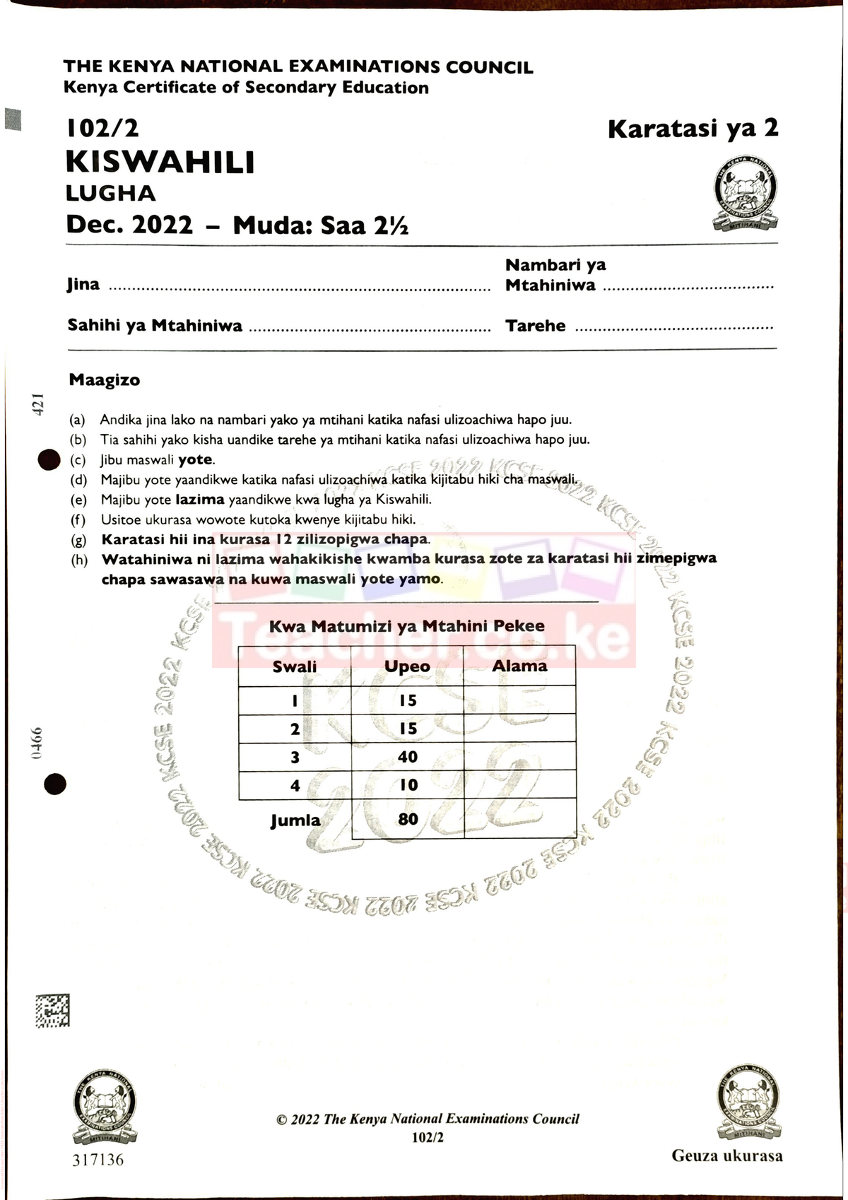 2022-KCSE-Kiswahili-Lugha-Paper-2-Teacher Co Ke - Business Law - Studocu