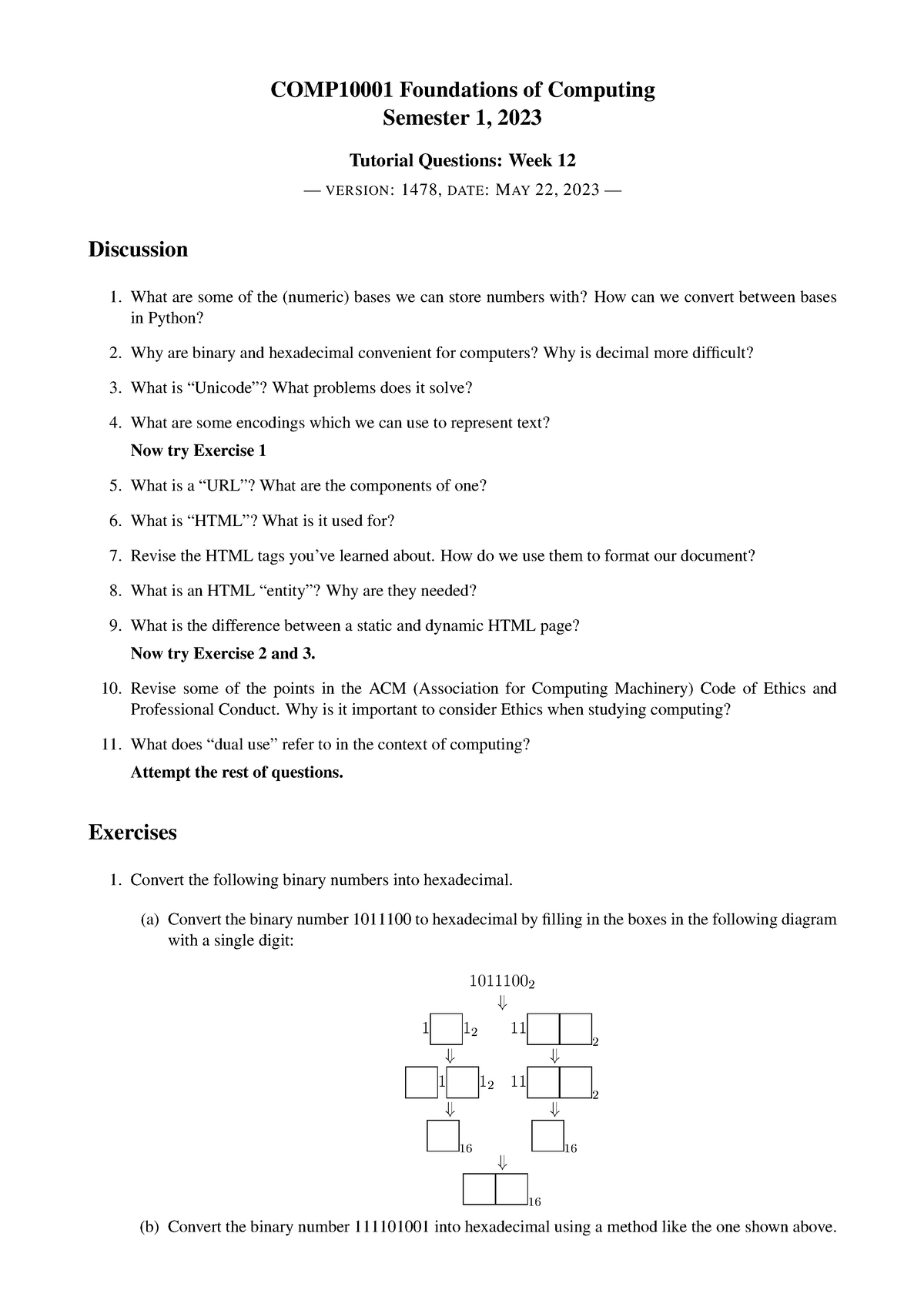 Tutesheet-week12 - rdaq3we - COMP10001 Foundations of Computing ...