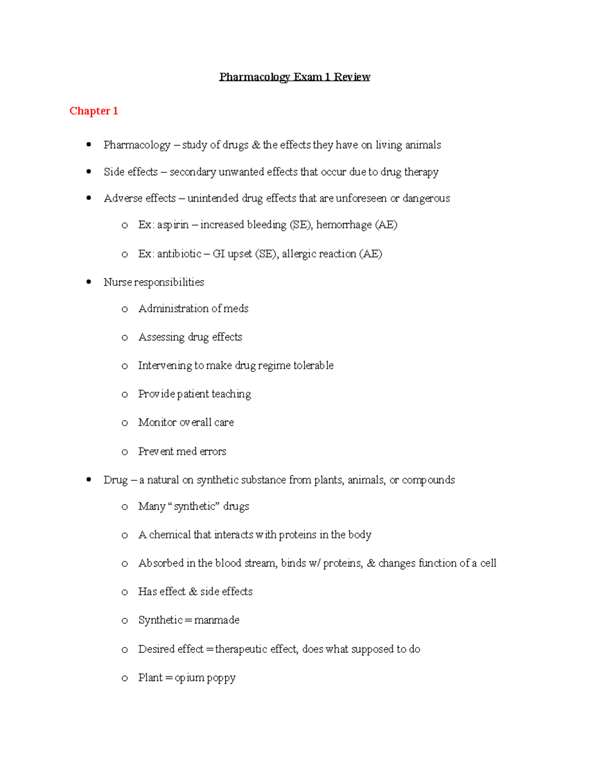 Pharm exam1 - McKay - study guide - Pharmacology Exam 1 Review Chapter ...