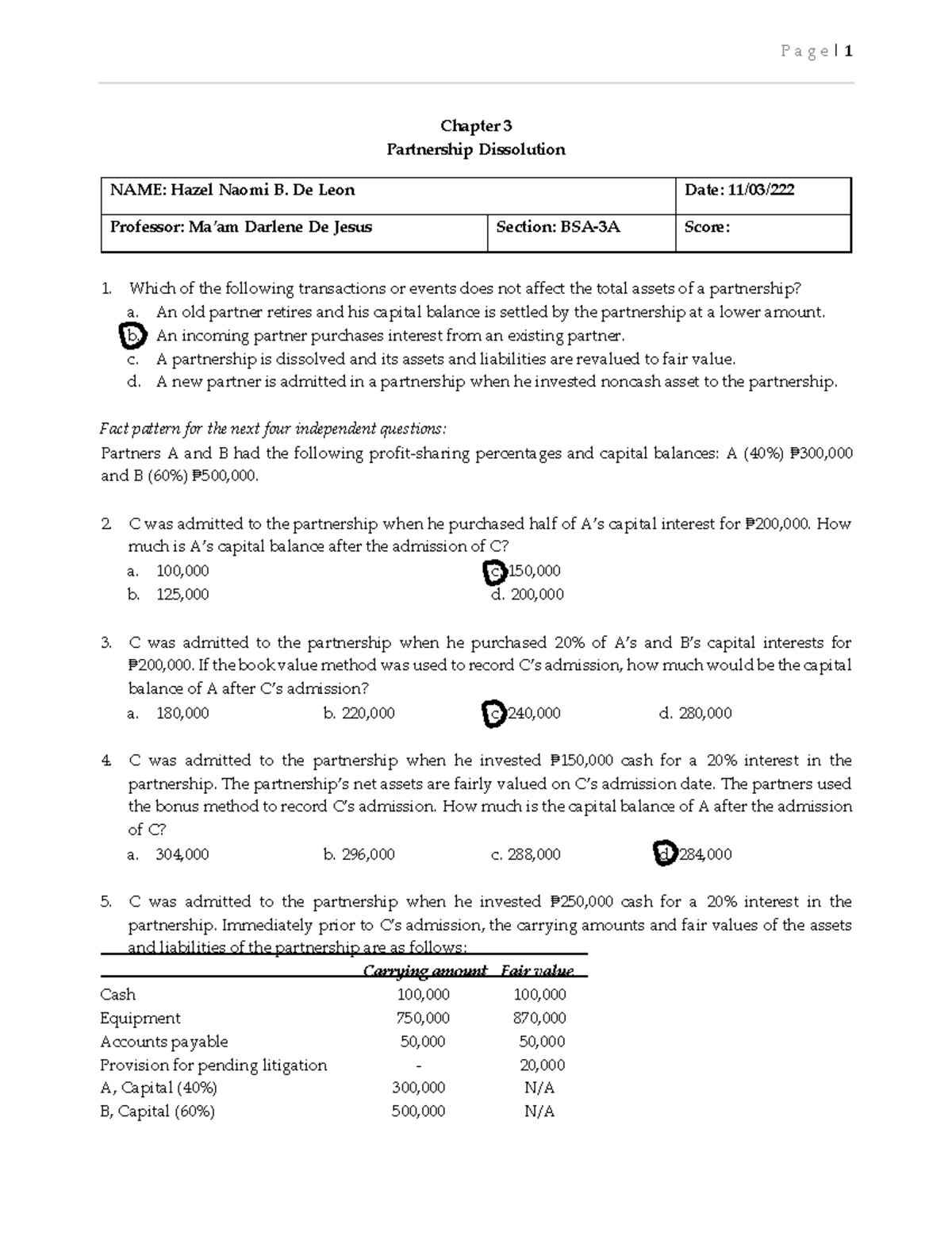 Activity-Partnership-Dissolution - P a g e | 1 Chapter 3 Partnership ...