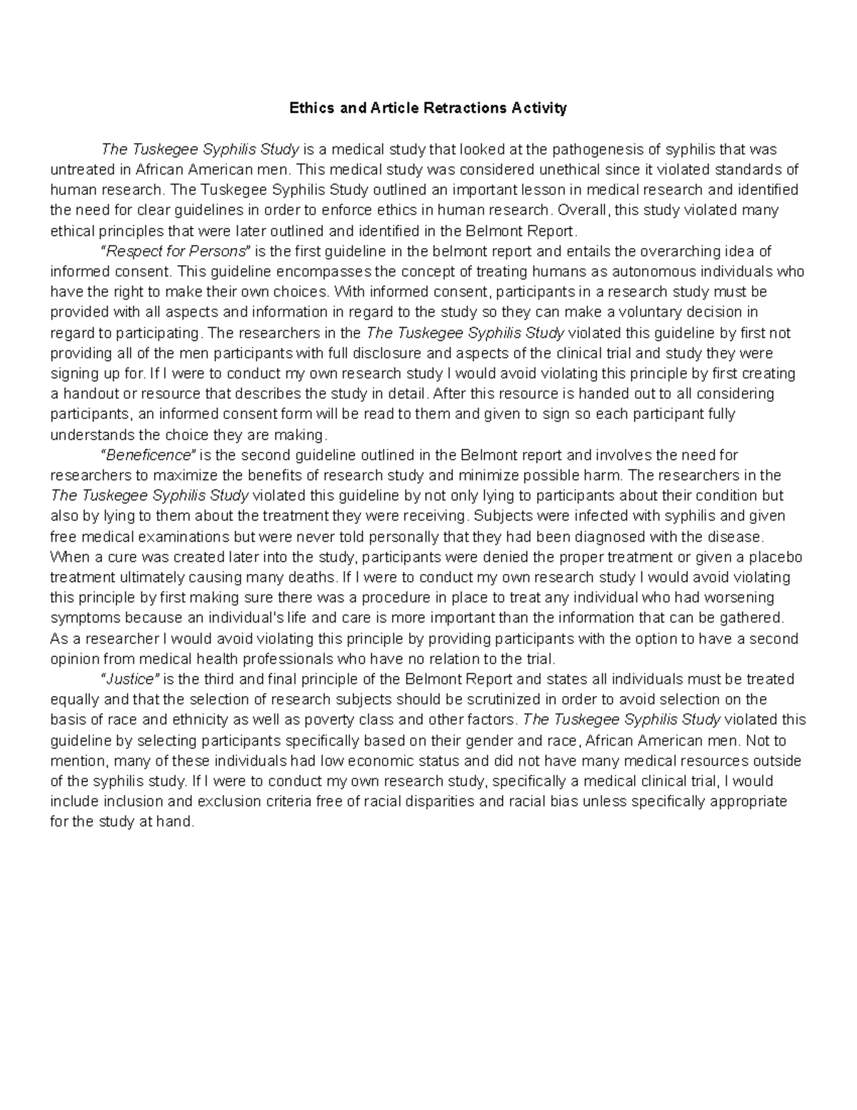 Ethics and Article Retractions Activity This medical study was