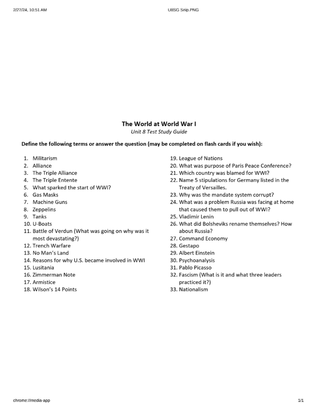 World history study guide unit 8 studocu