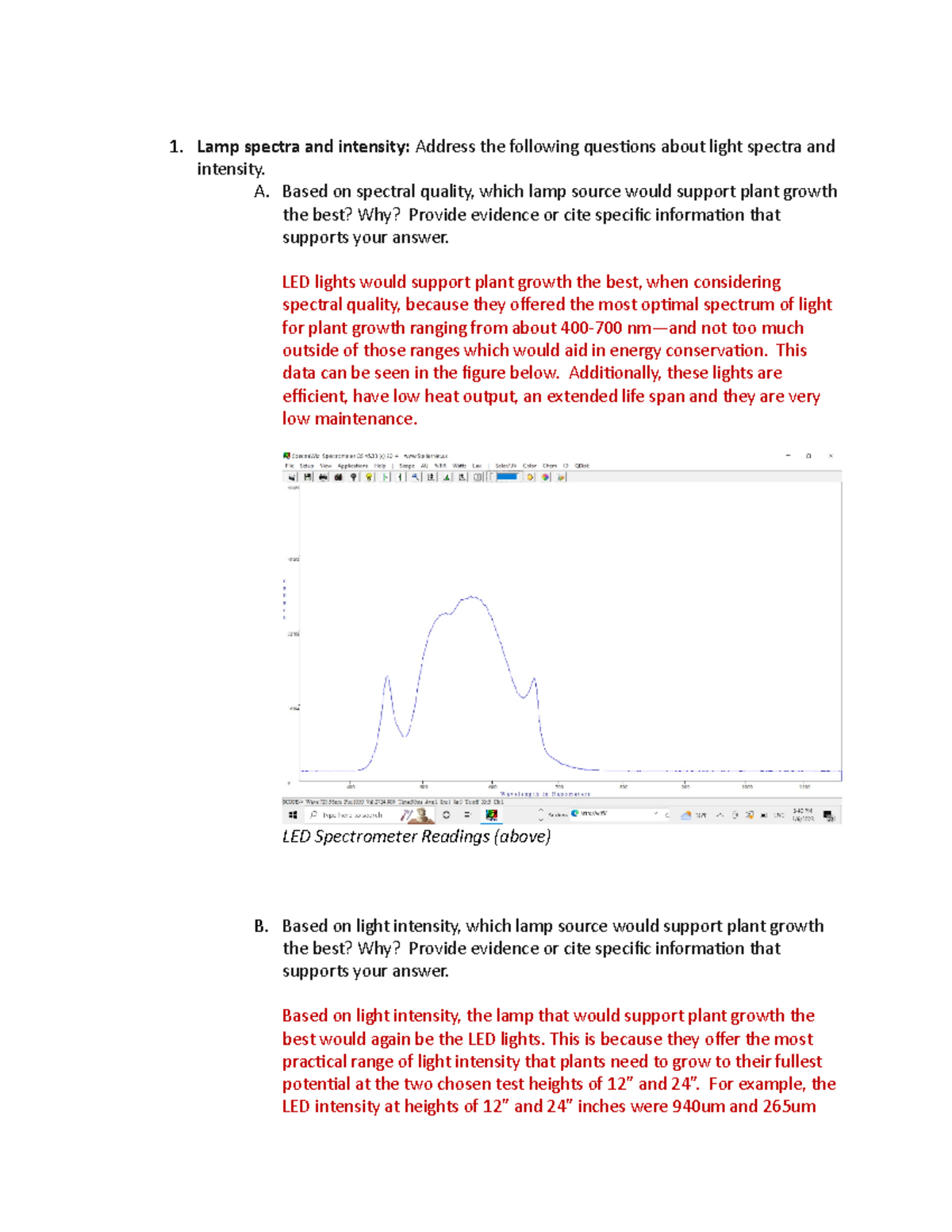 Light intensity lab lab Lamp spectra and intensity Address the