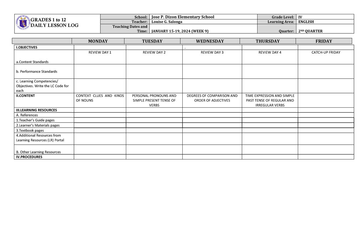 DLL English 4 Q2 W8 - DLL - GRADES 1 to 12 DAILY LESSON LOG School ...