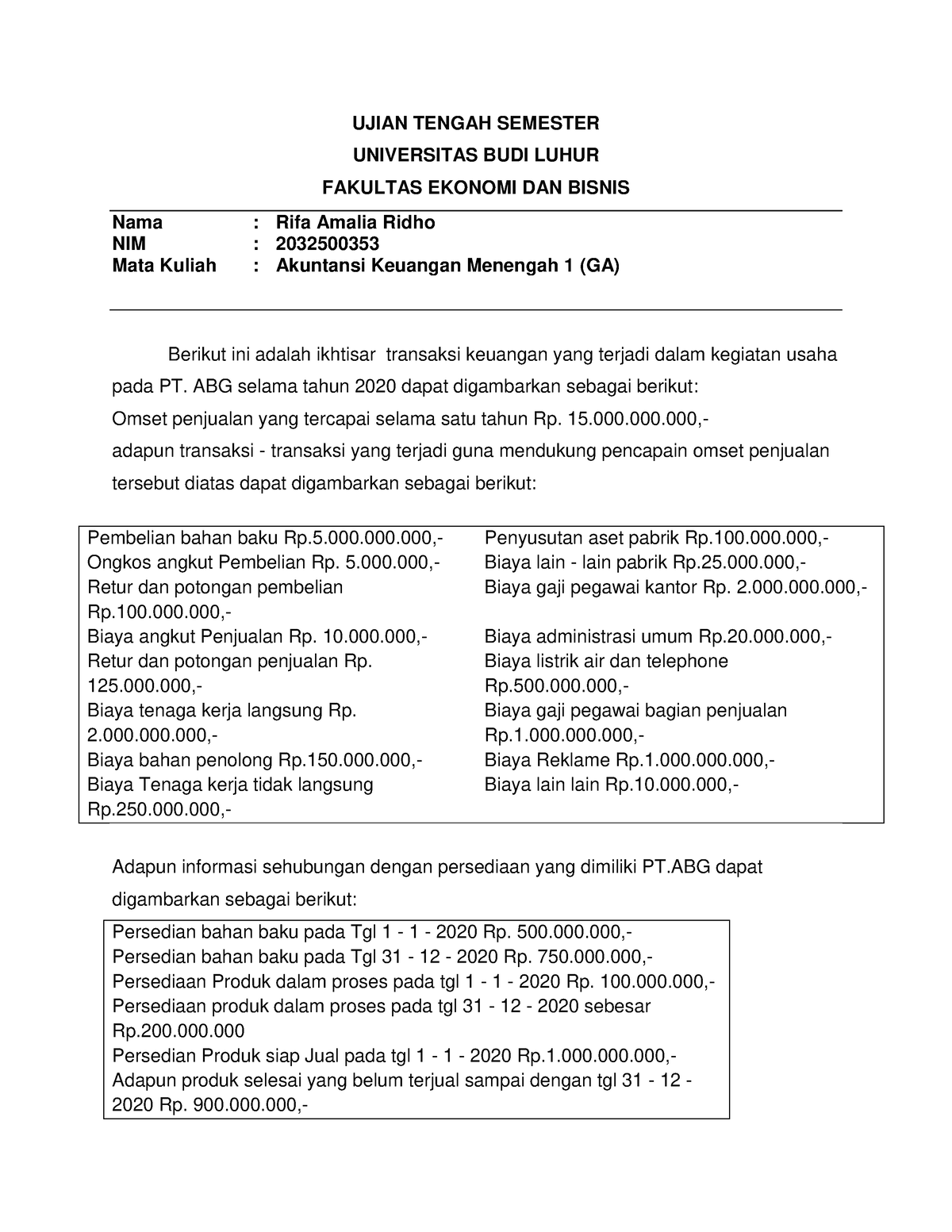 UTS AKM 1 - UTS Akuntansi Keuangan Menengah 1 - UJIAN TENGAH SEMESTER ...