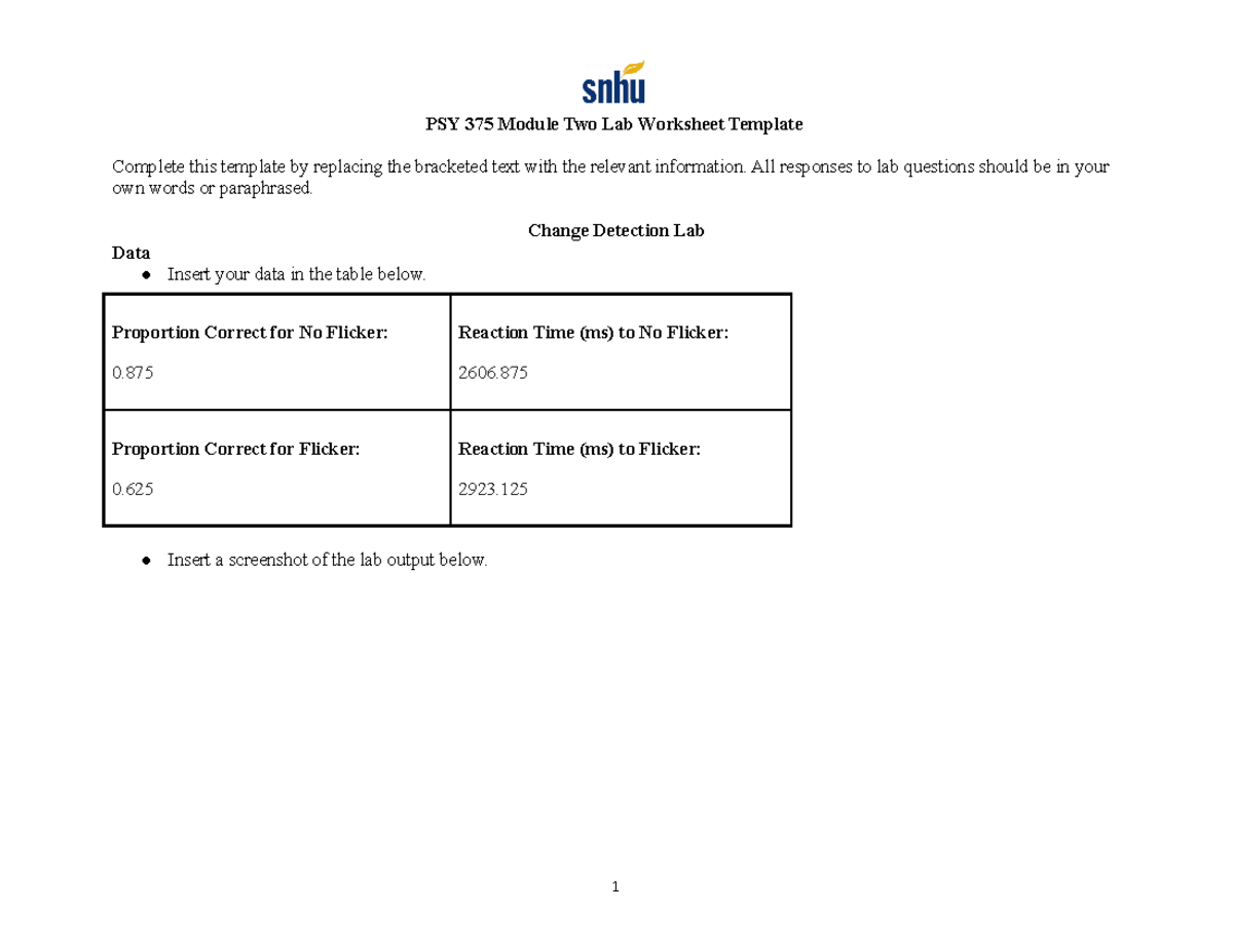 PSY 375 Module Two Lab Worksheet - All Responses To Lab Questions ...