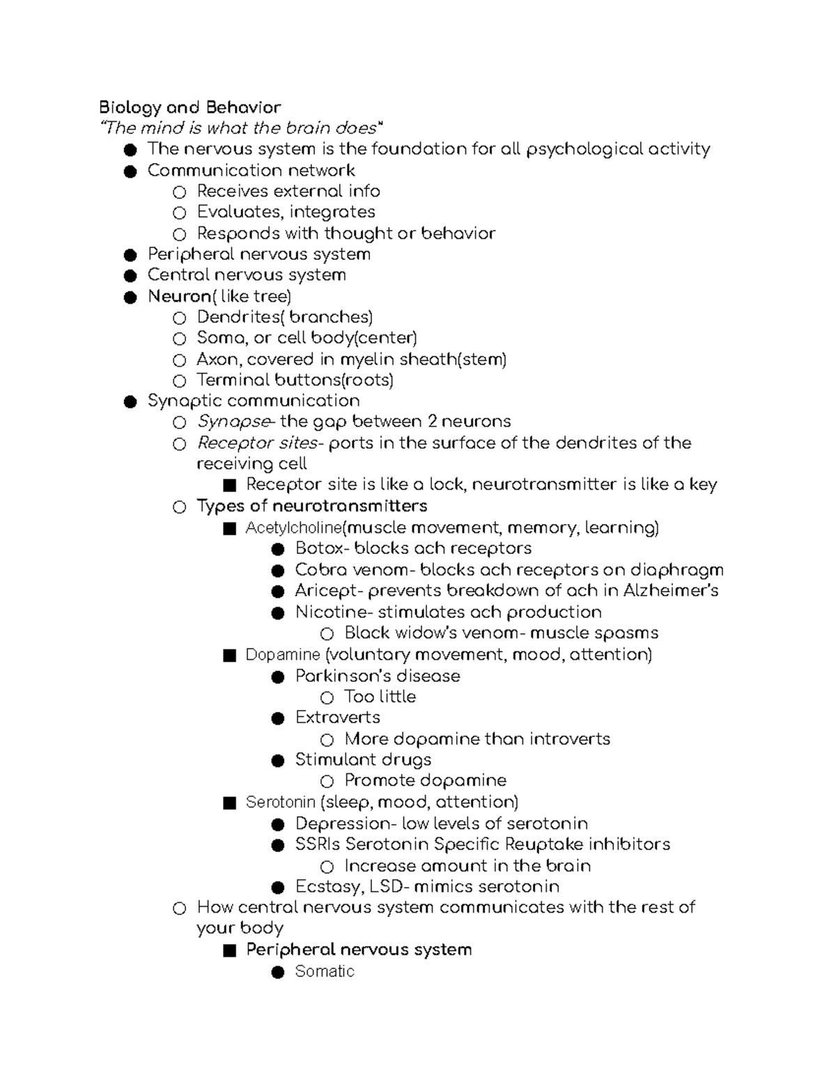 Ch 3 Biology And Behavior Biology And Behavior The Mind Is What The 