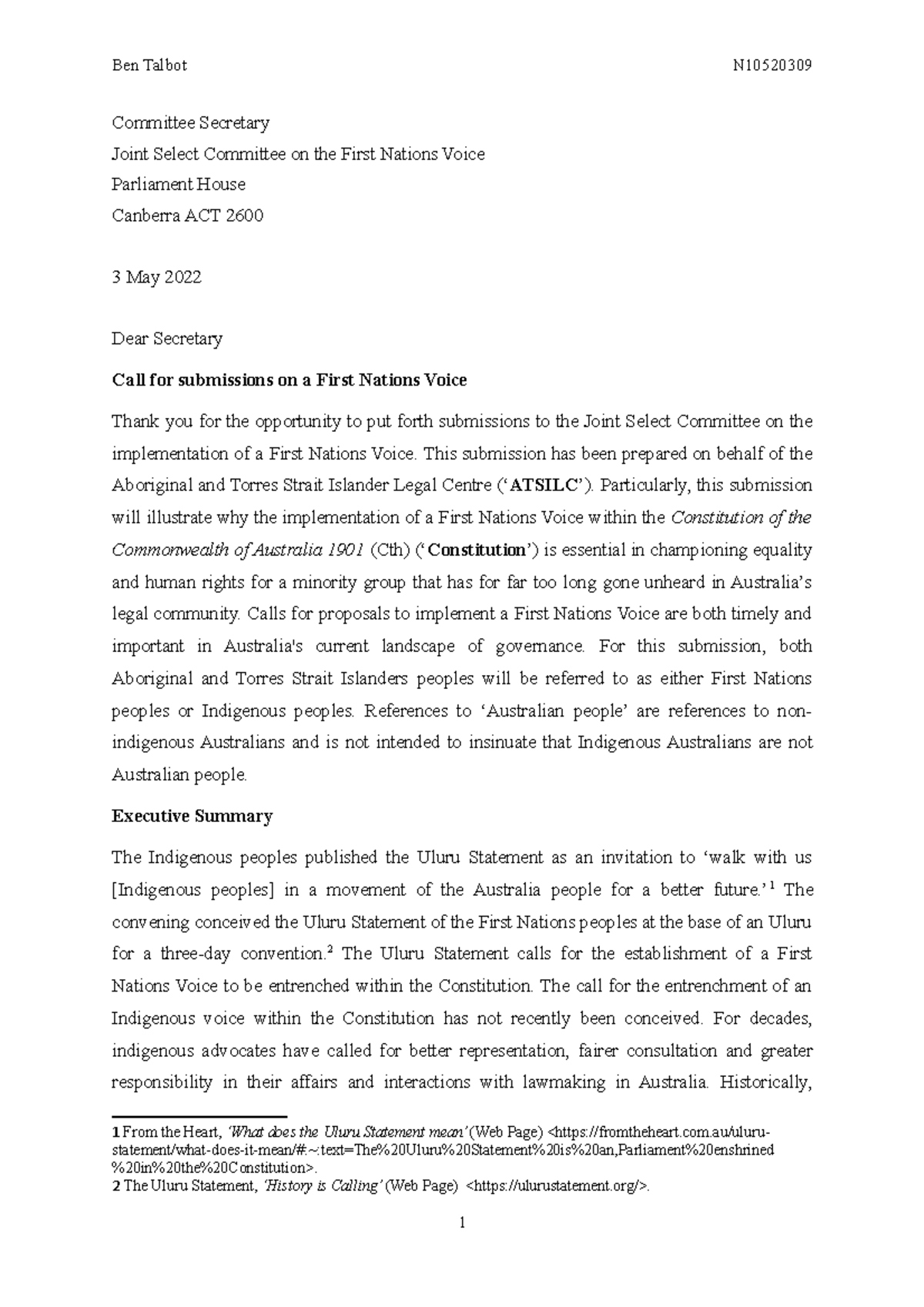 First Nations Voice Policy Submission - Committee Secretary Joint ...