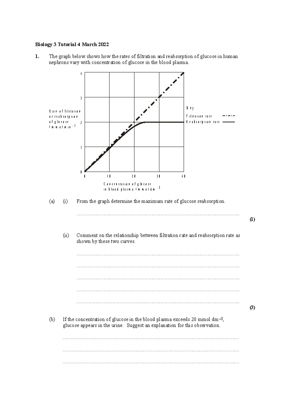 Tutorial 4 Biology 3 March 2022 - Biology 3 Tutorial 4 March 2022 The ...