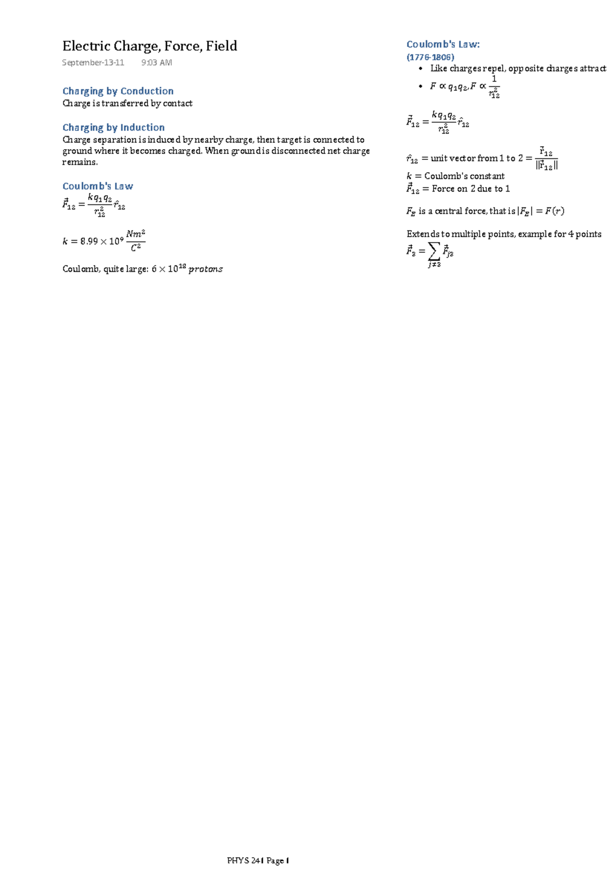 PHYS 241 - Electricity and Magnetism - Charging by Conduction Charge is ...