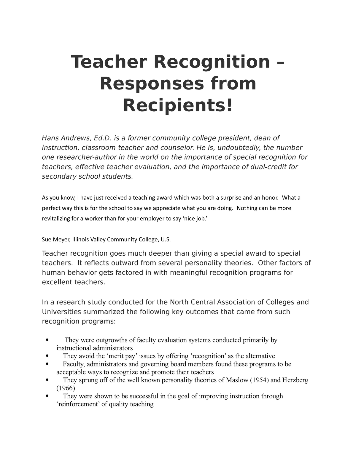 8 - orient - Teacher Recognition – Responses from Recipients! Hans ...