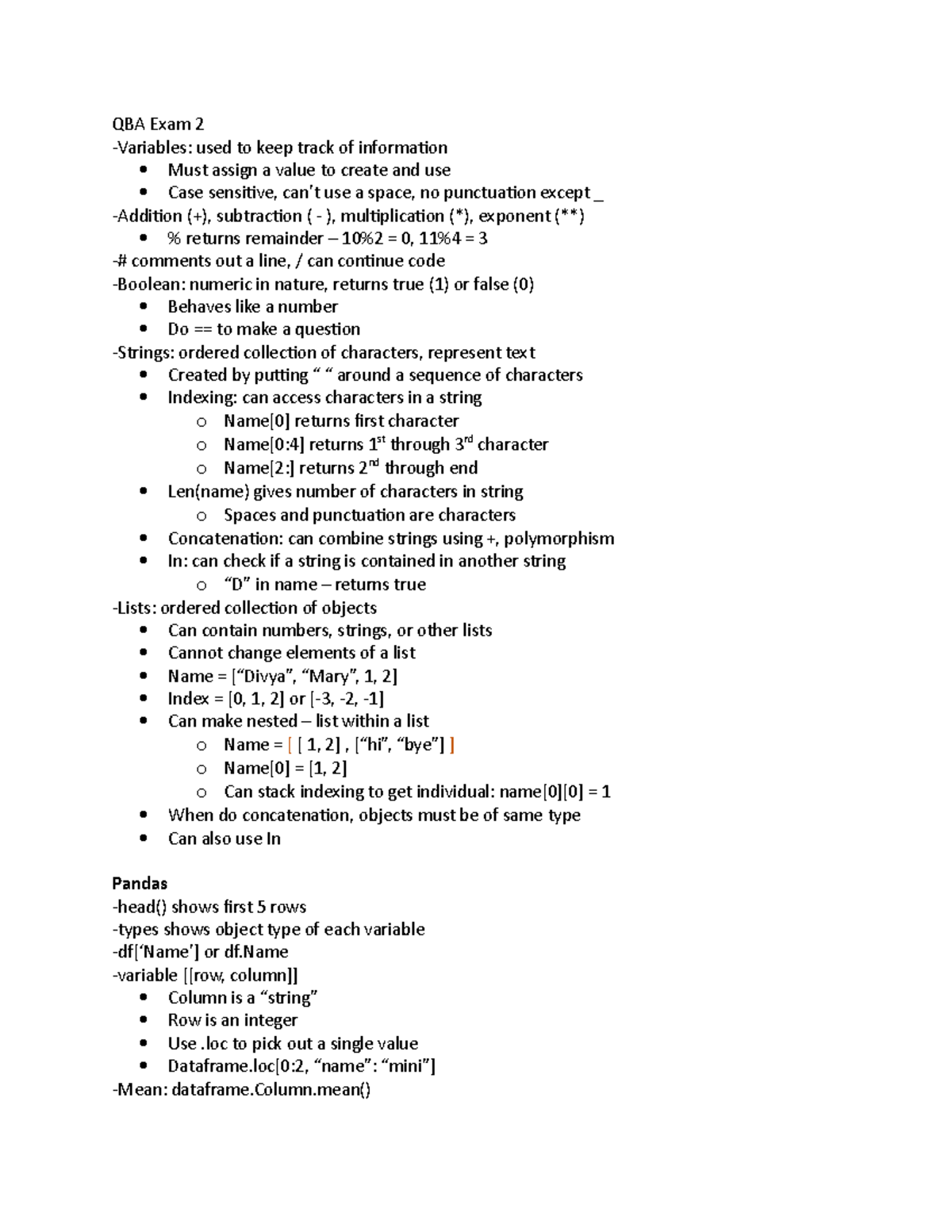 QBA 200 Exam 2 Review Guide - QBA Exam 2 -Variables: used to keep track ...