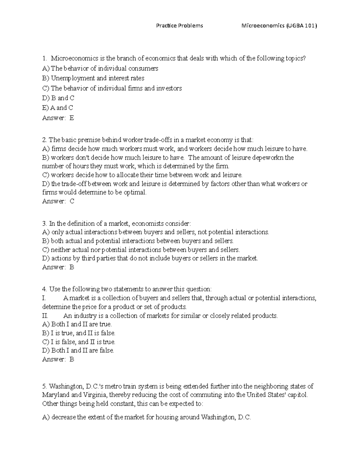 Practice- Questions - 1. Microeconomics is the branch of economics that ...