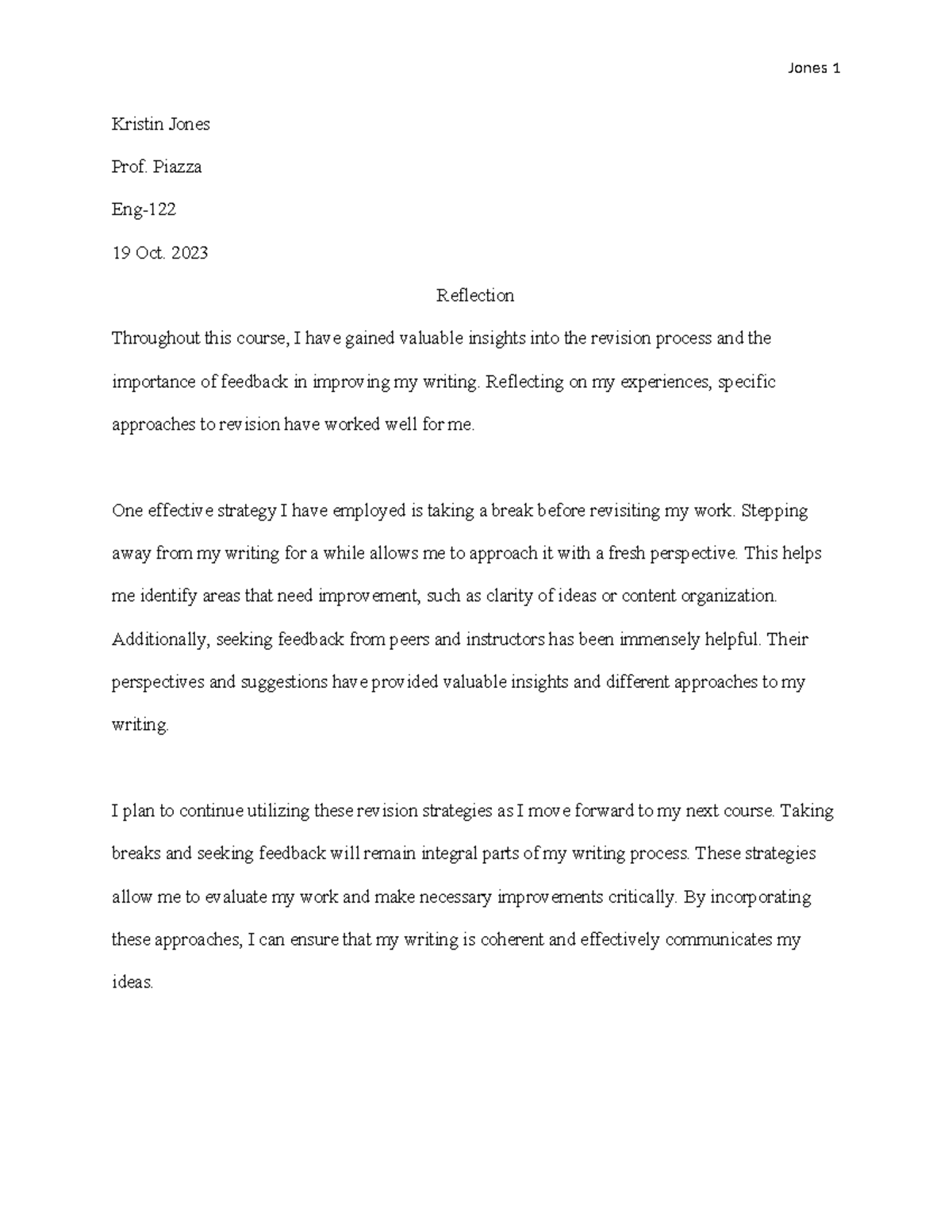 Course Reflection - Jones 1 Kristin Jones Prof. Piazza Eng- 19 Oct ...