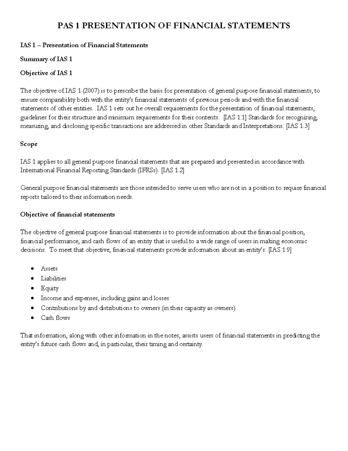 mpsas 1 presentation of financial statements