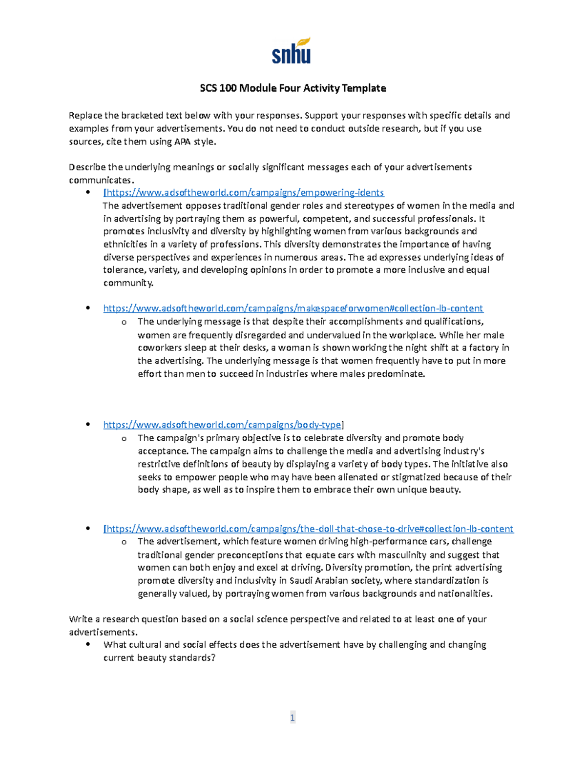 100 Module Four Activity - Support your responses with specific details ...