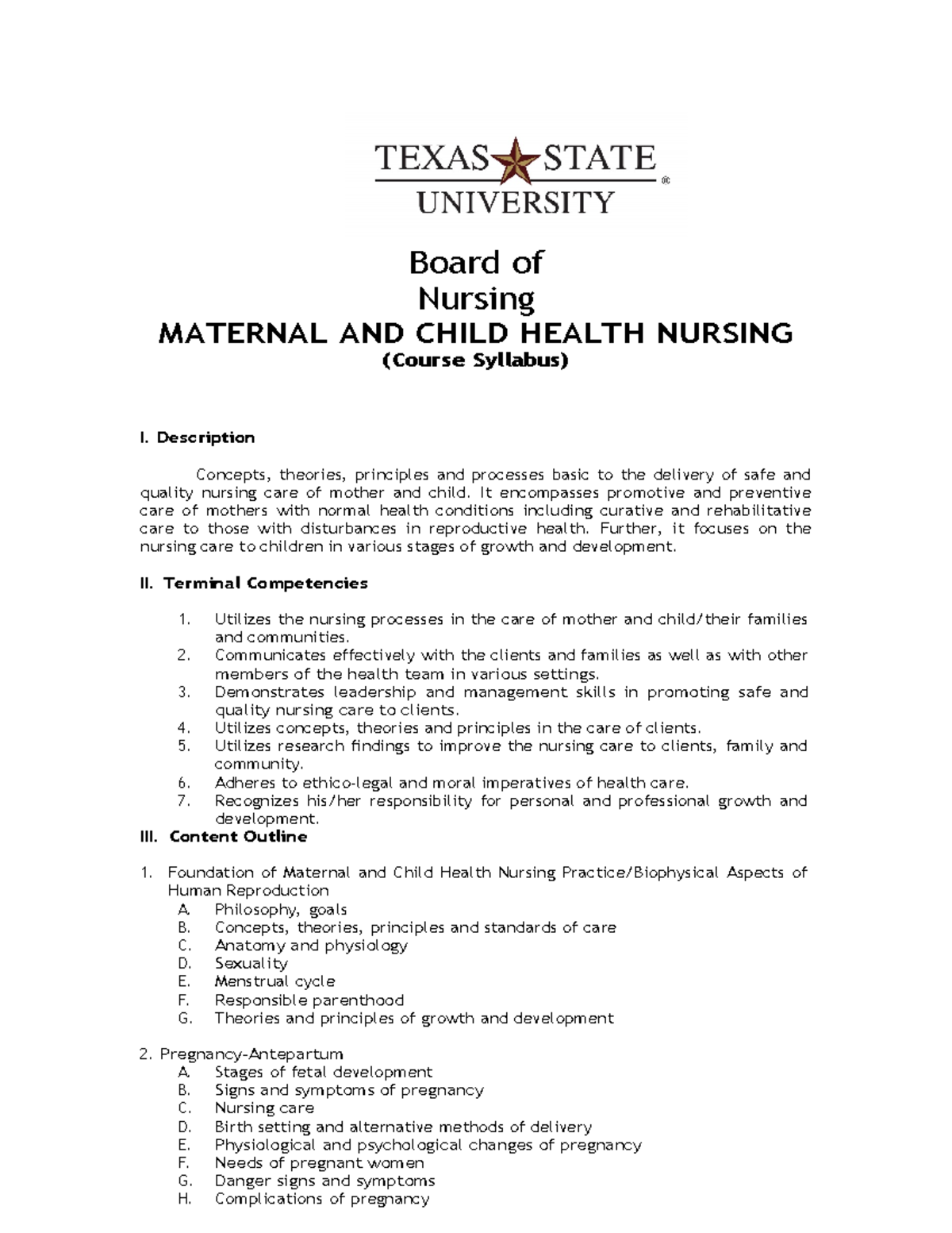 Board of Nursing task Board of Nursing MATERNAL AND CHILD HEALTH