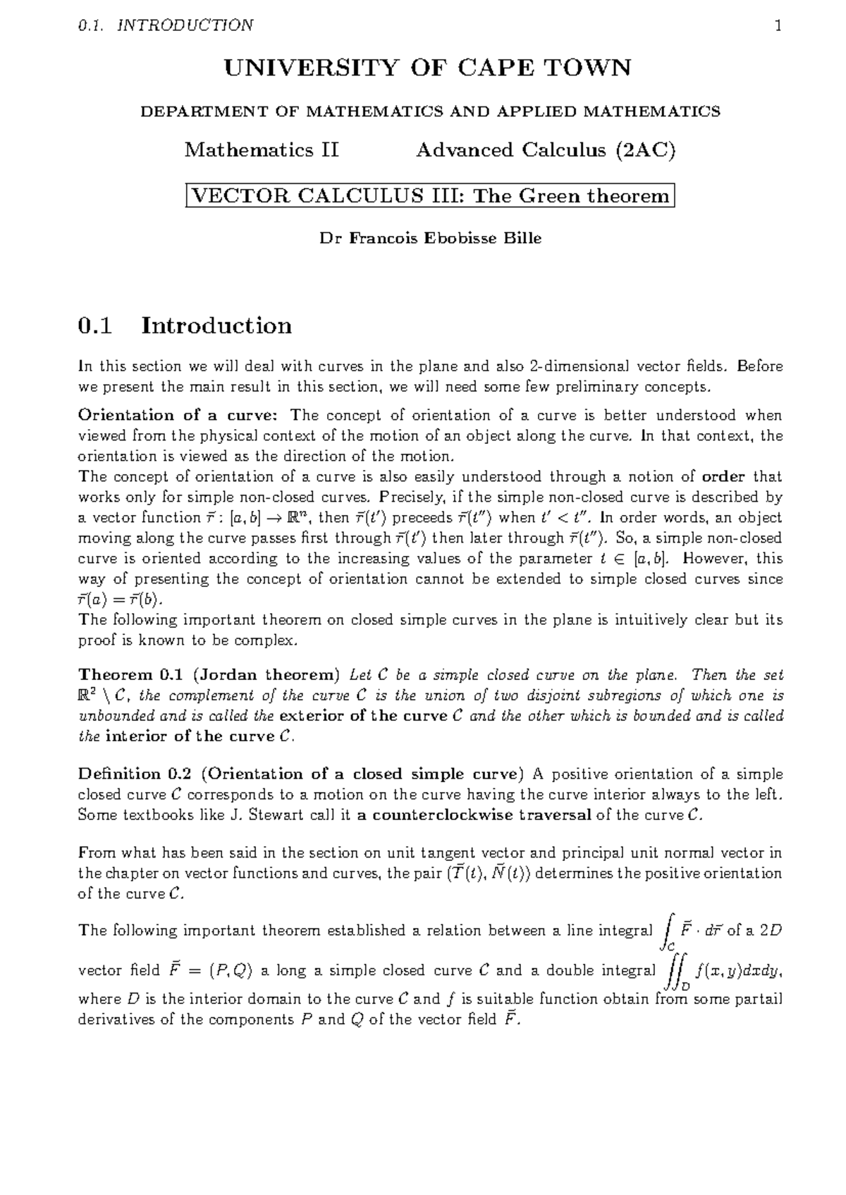 Vector Calculus Iii Introduction University Of Cape Town Department Of Mathematics And