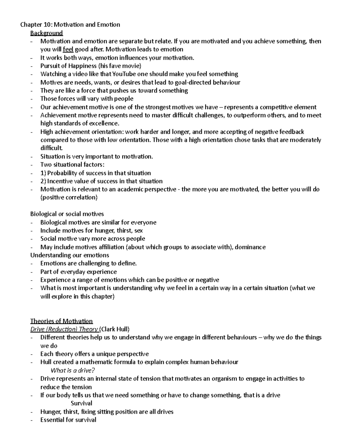 Chapter 10 - Chapter 10: Motivation and Emotion Background - Motivation ...