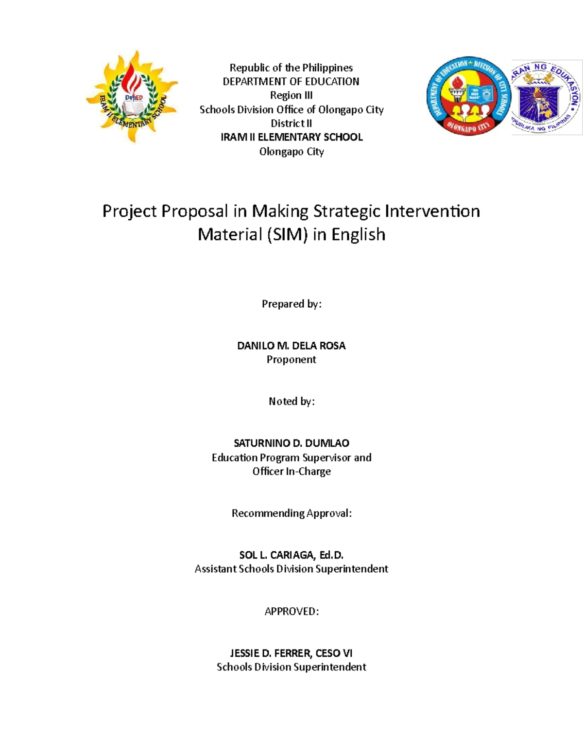 423939759 Sim Proposal For Intervention Republic Of The Philippines Department Of Education 7520