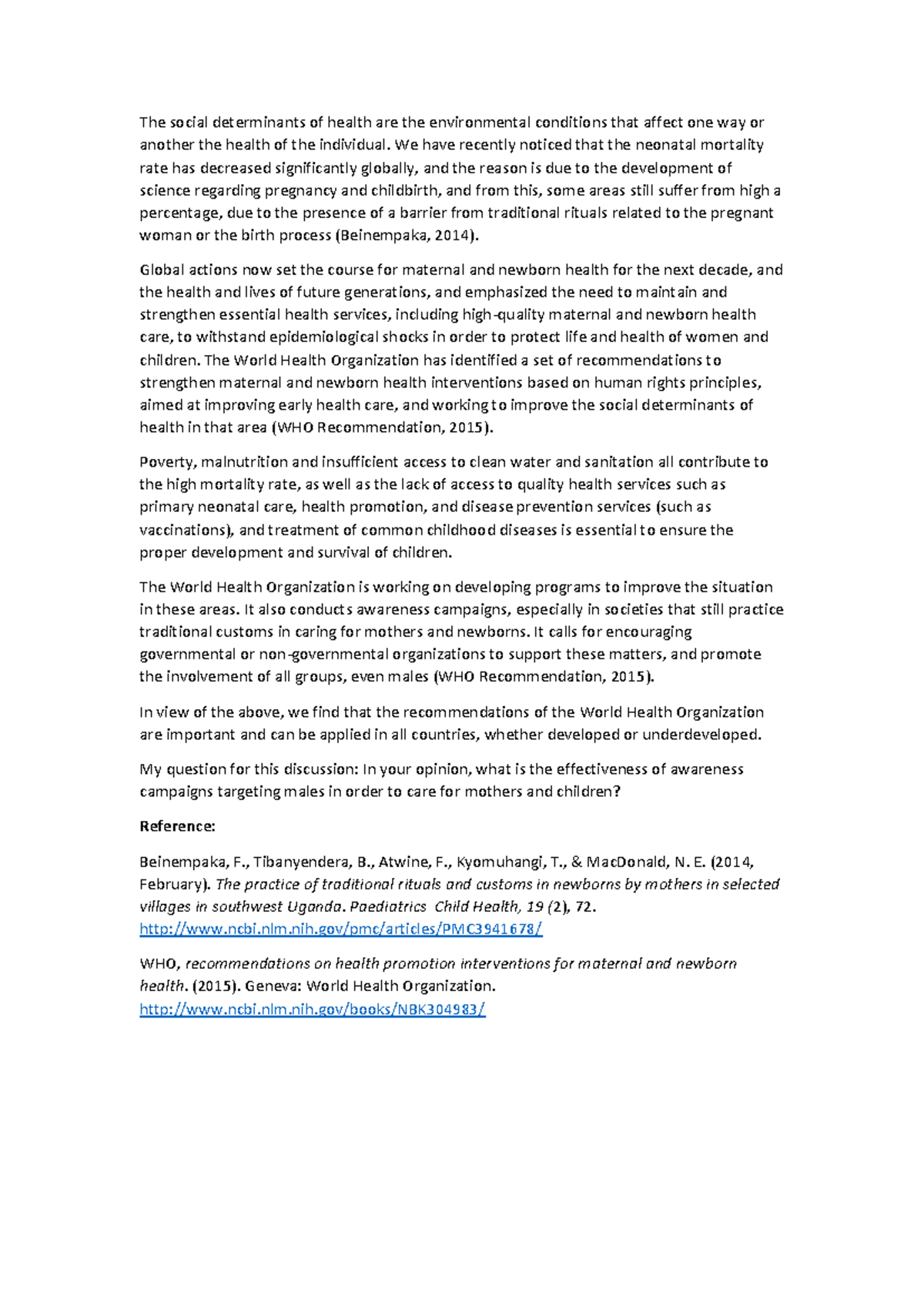 Discussion unit 2 the social determinants of health most relevant to ...