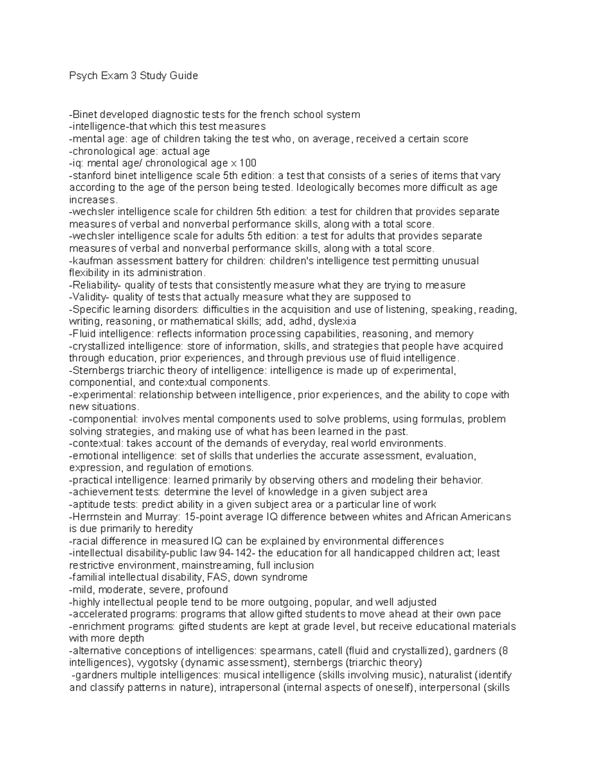 Psyc 160 exam 3 study guide - Psych Exam 3 Study Guide -Binet developed ...