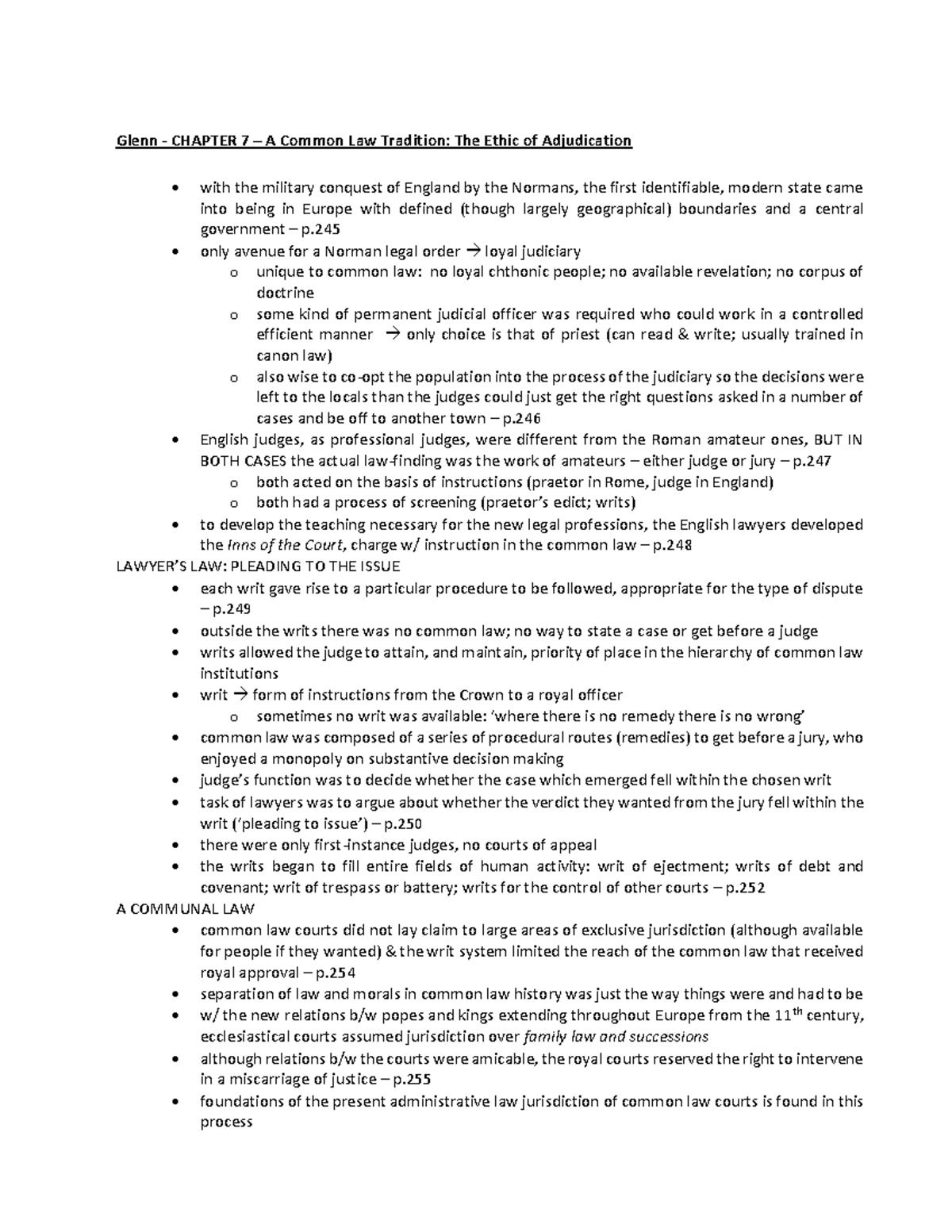 summary-common-law-tradition-glenn-glenn-chapter-7-a-common-law